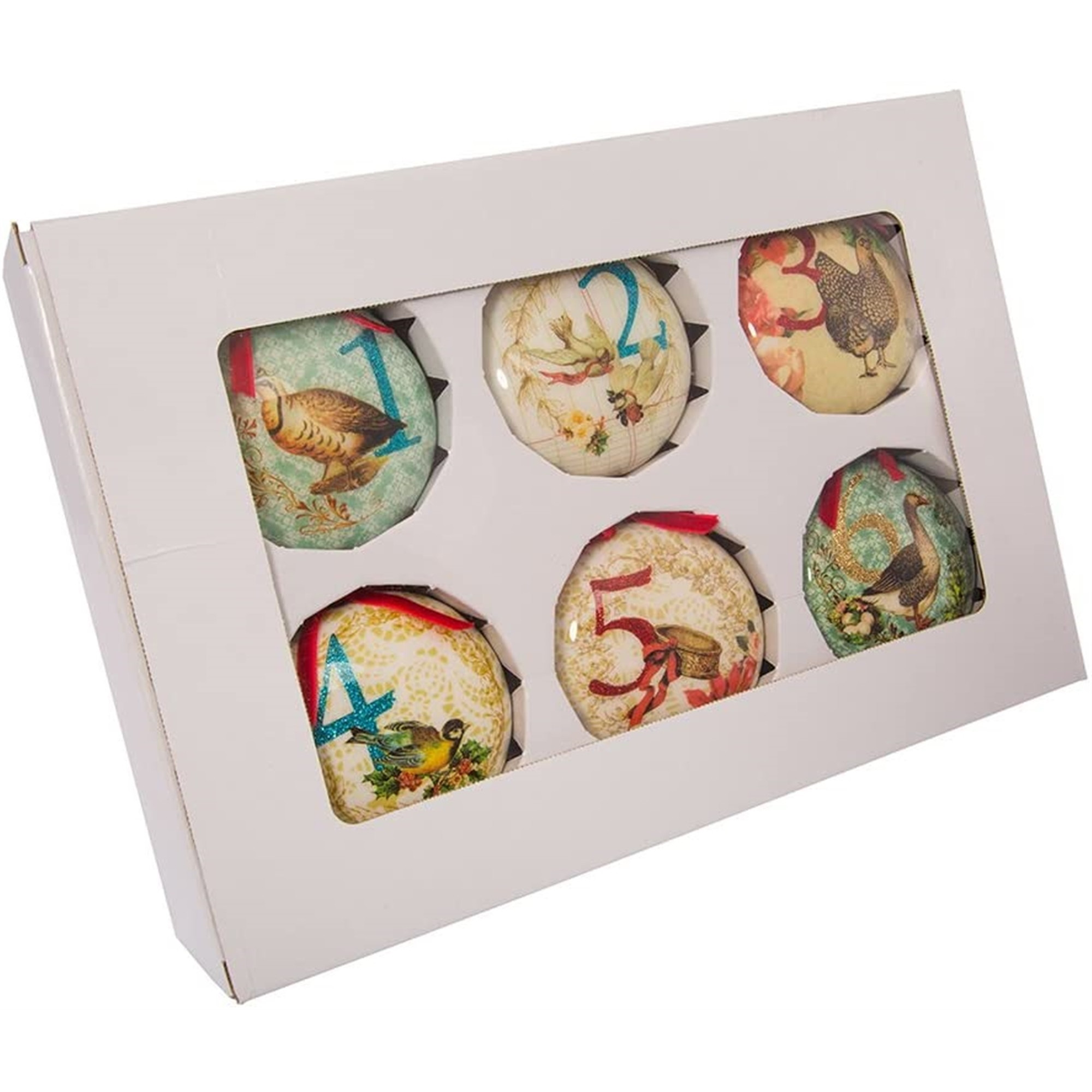 Kurt Adler Decoupage Ball Ornament,12 Days of Christmas, 3.5in (Pack of 12)