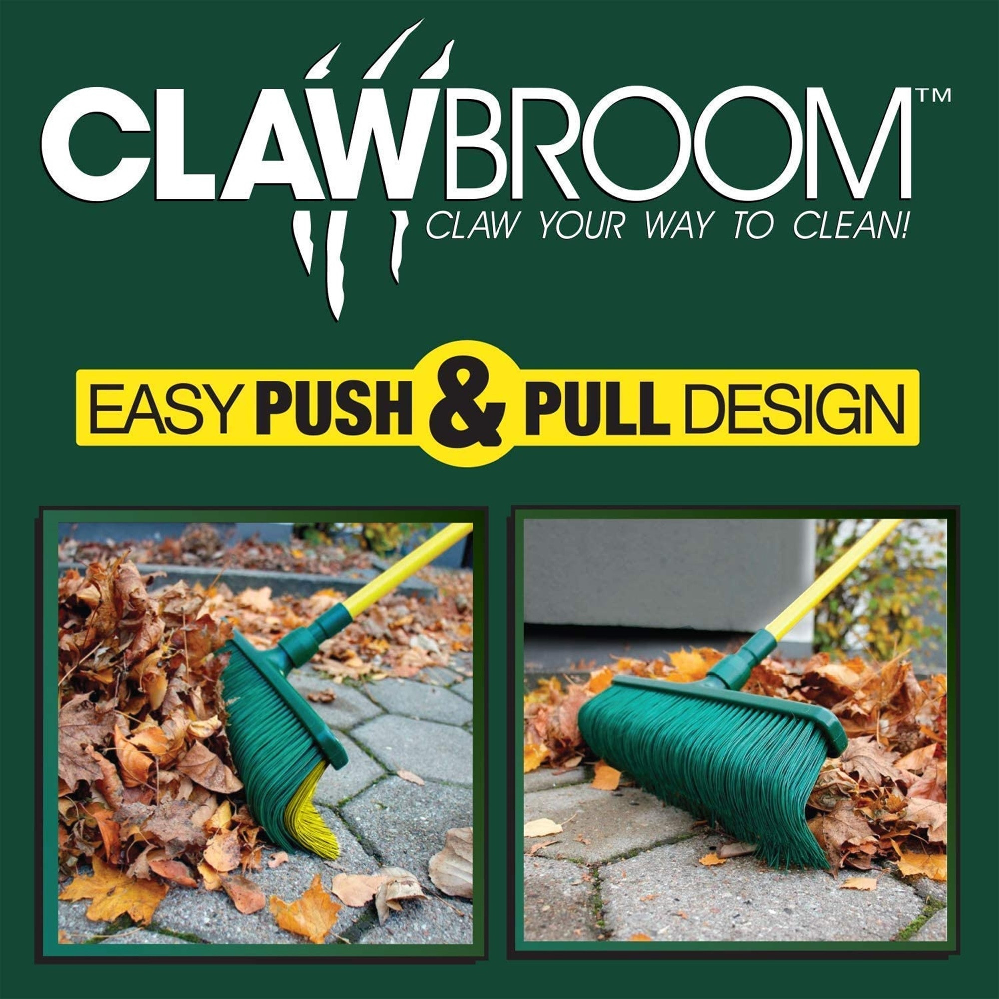 Claw Broom - Push and Pull Design for Raking and Sweeping Indoor Outdoor, 62"