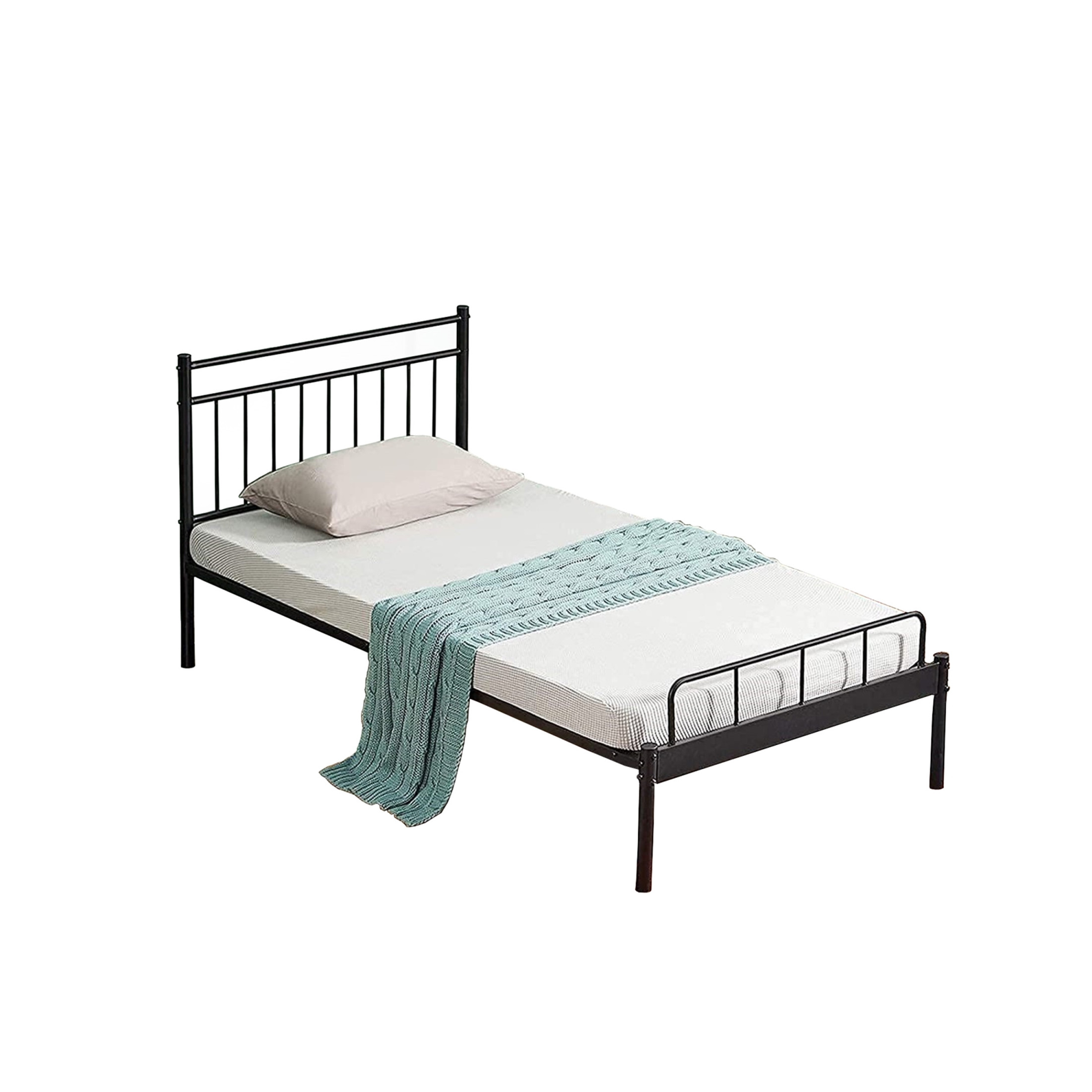 Garden Elements Luna Metal Modern Bed Storage Frame For Kids, Teens, Bedroom, Black for Twin Size Matress