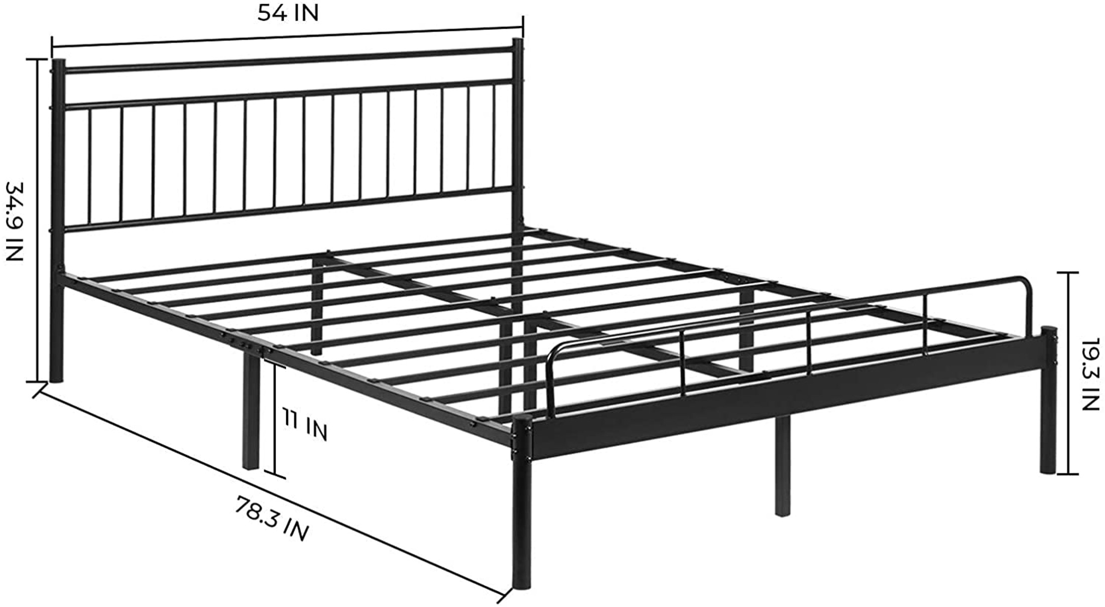 Garden Elements Luna Metal Modern Bed Storage Frame For Kids, Teens, Bedroom, Black - Full Sized