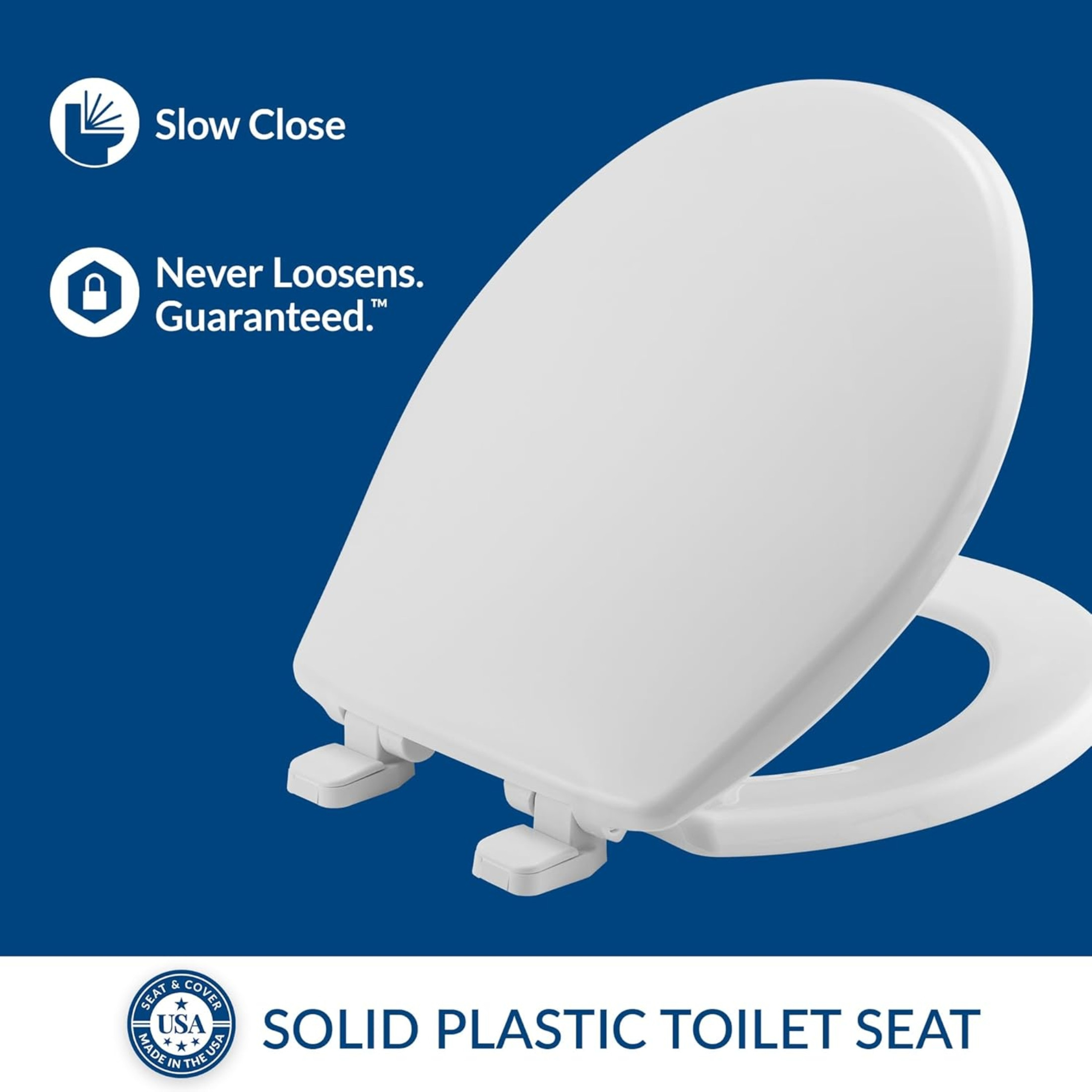 Mayfair by Bemis Caswell Round Plastic Toilet Seat – Slow-Close, Never Loosens, White