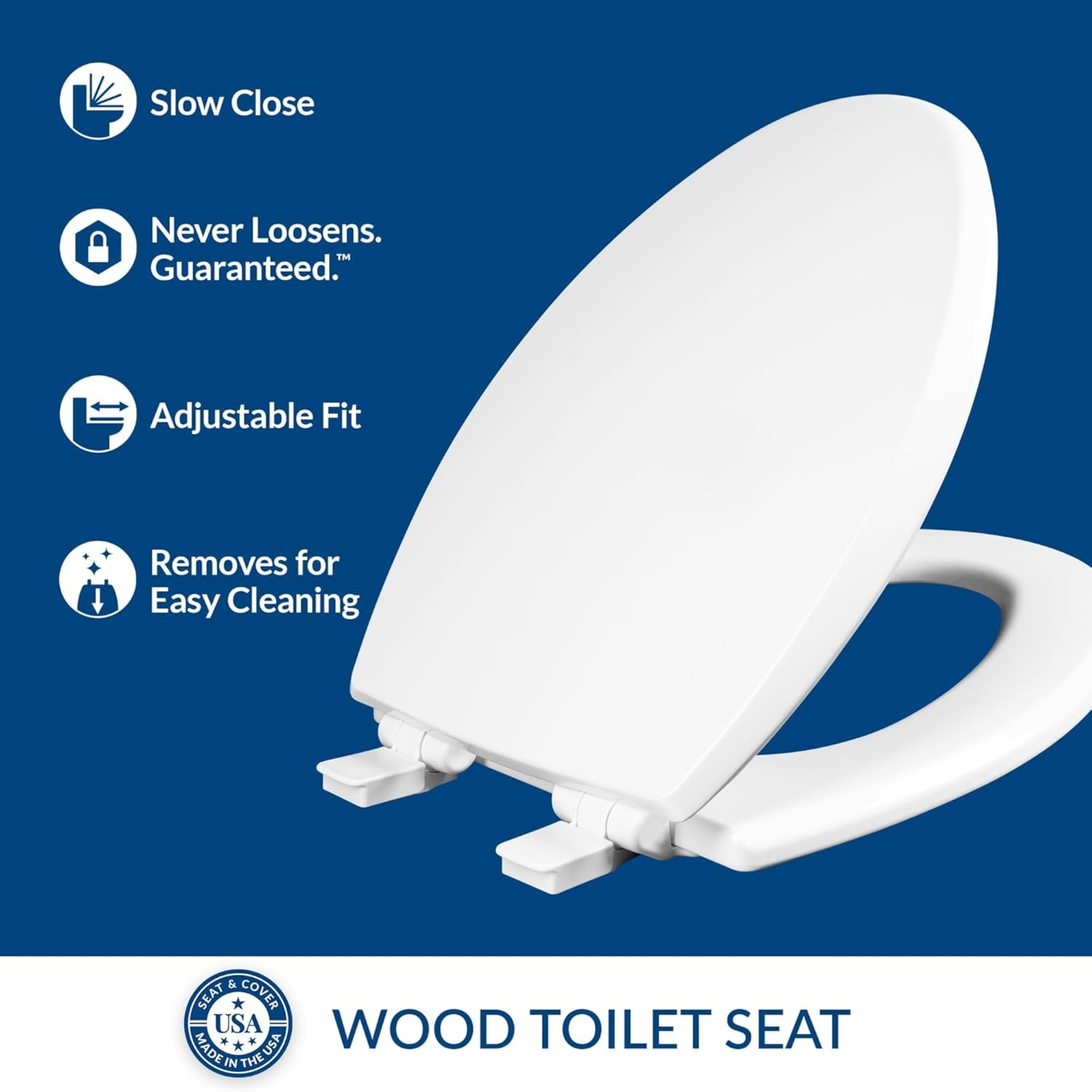 Mayfair Elongated Enameled Wood Toilet Seat – Slow-Close, Easy Clean, White