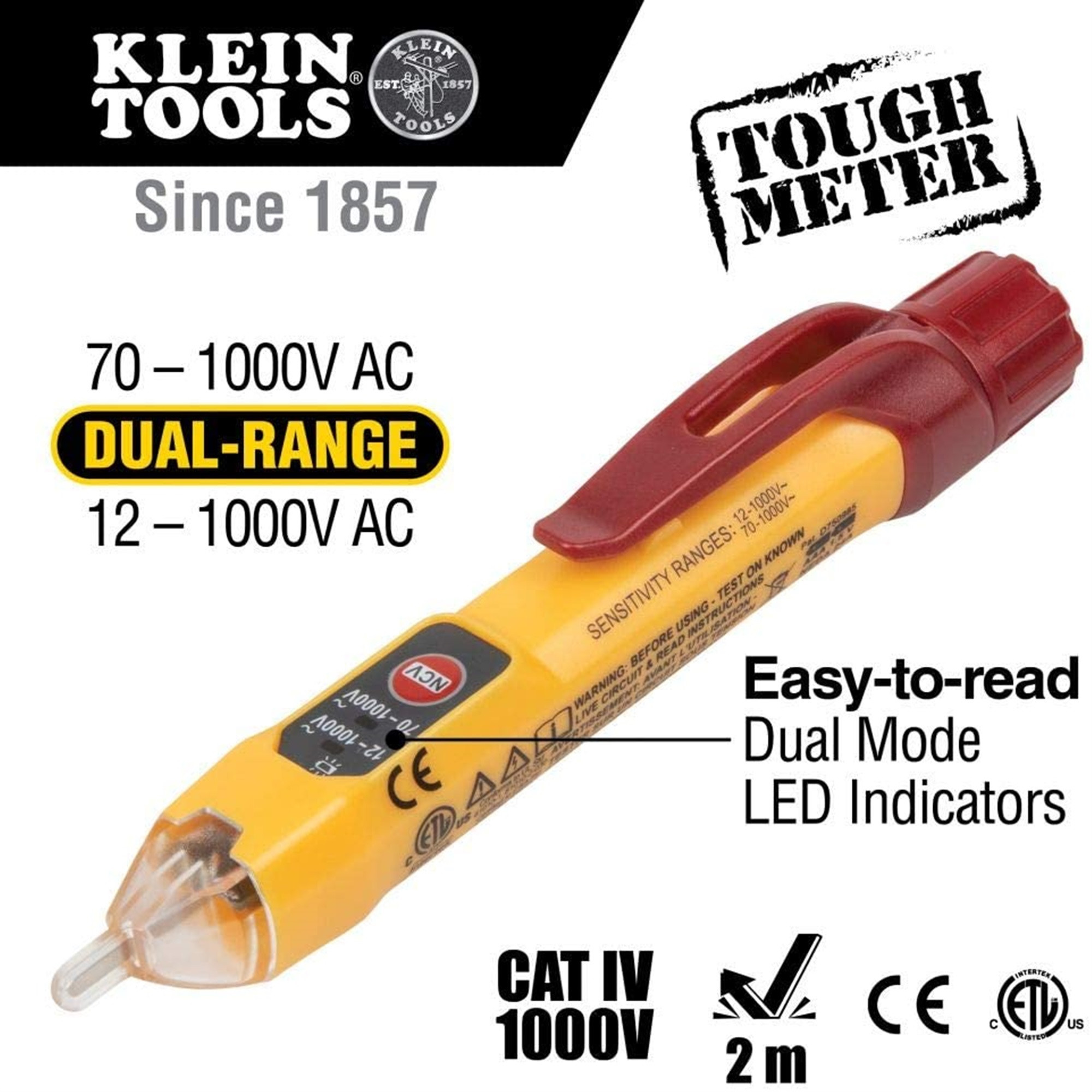 Klein Tools (#NCVT-2P) Non-Contact Voltage Tester, Dual Range, 12V-1000V AC