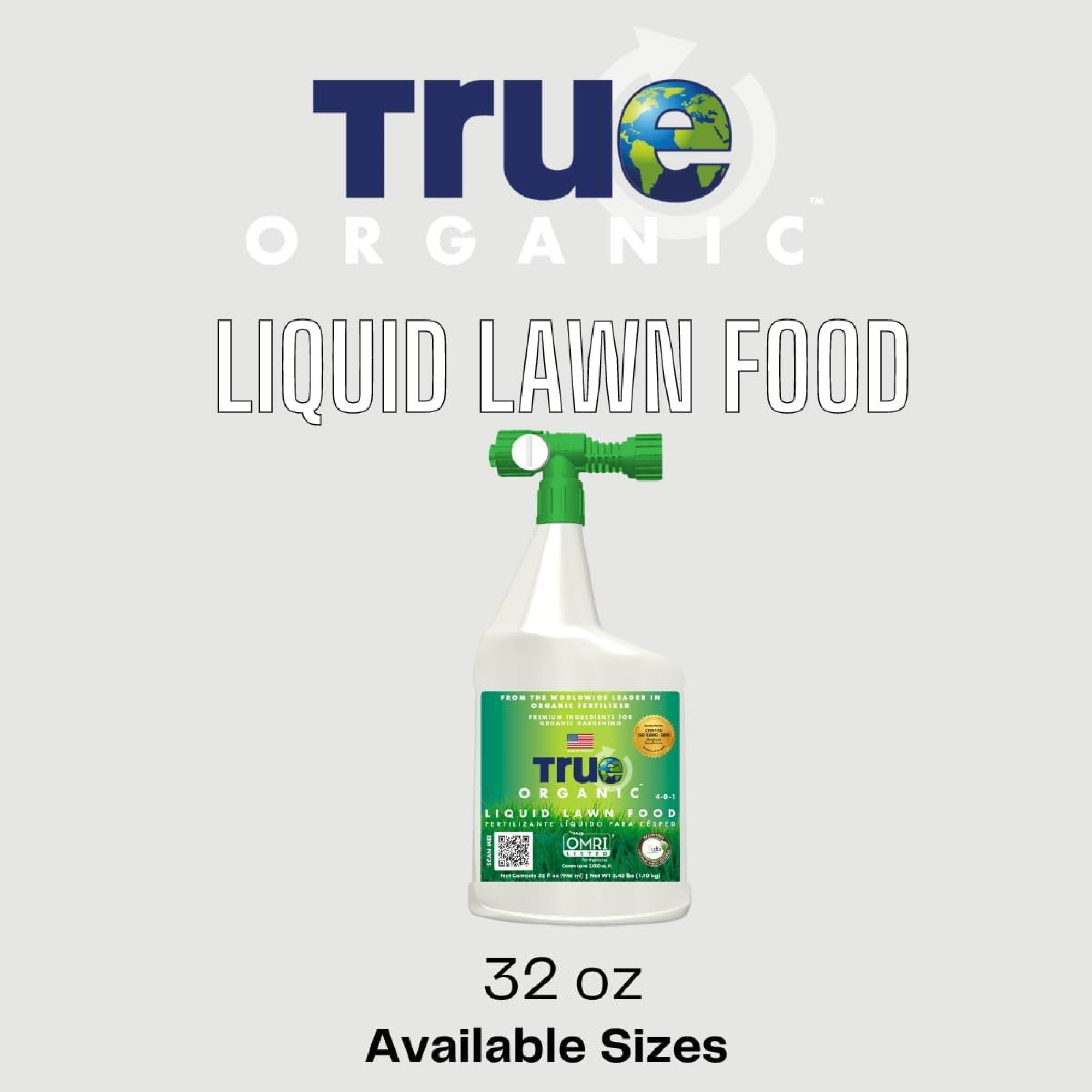 True Organic Liquid Concentrate Lawn Food, 4-0-1, Hose End Spray, RTU 32 oz