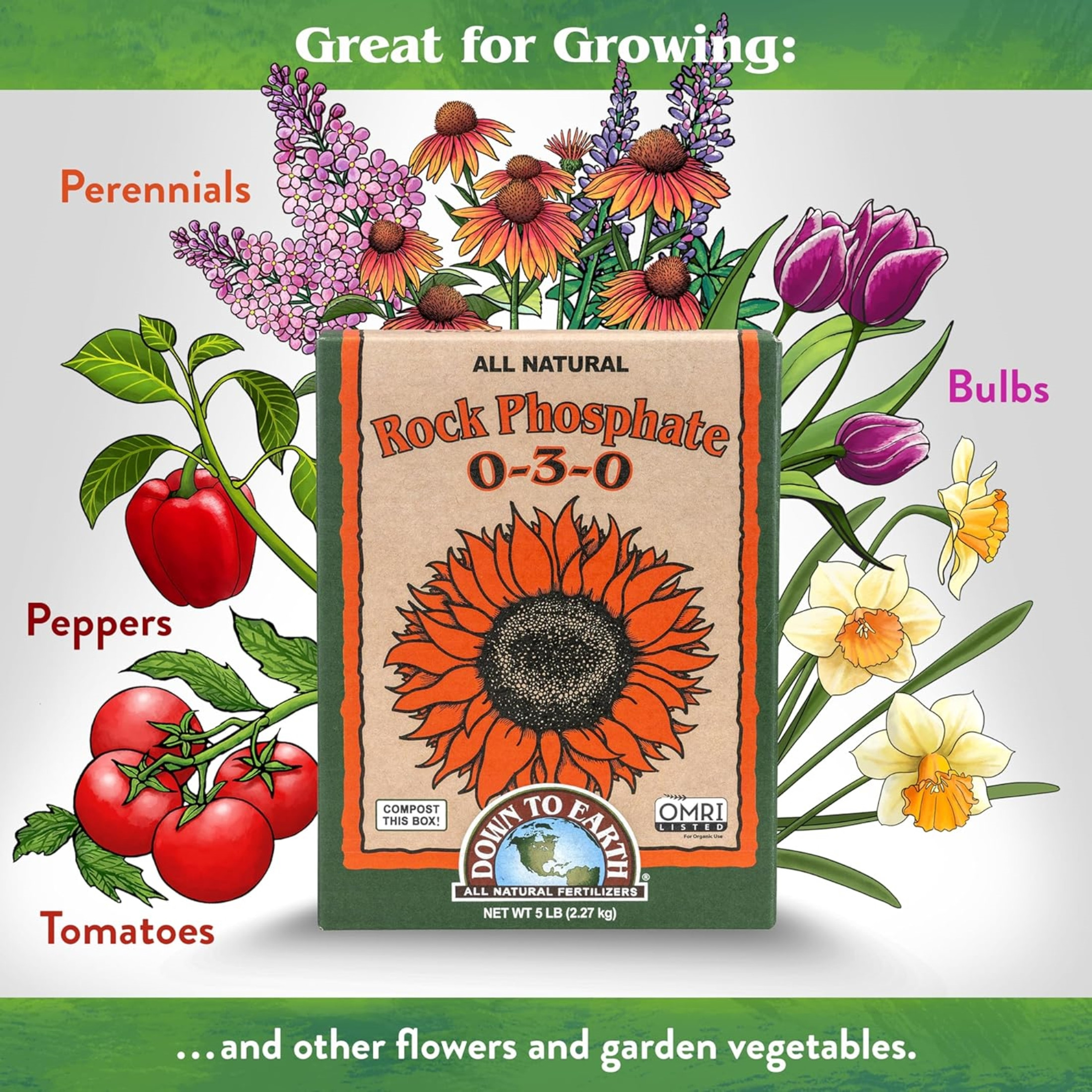 Down To Earth Organic Rock Phosphate Fertilizer 0-3-0, 5 lb