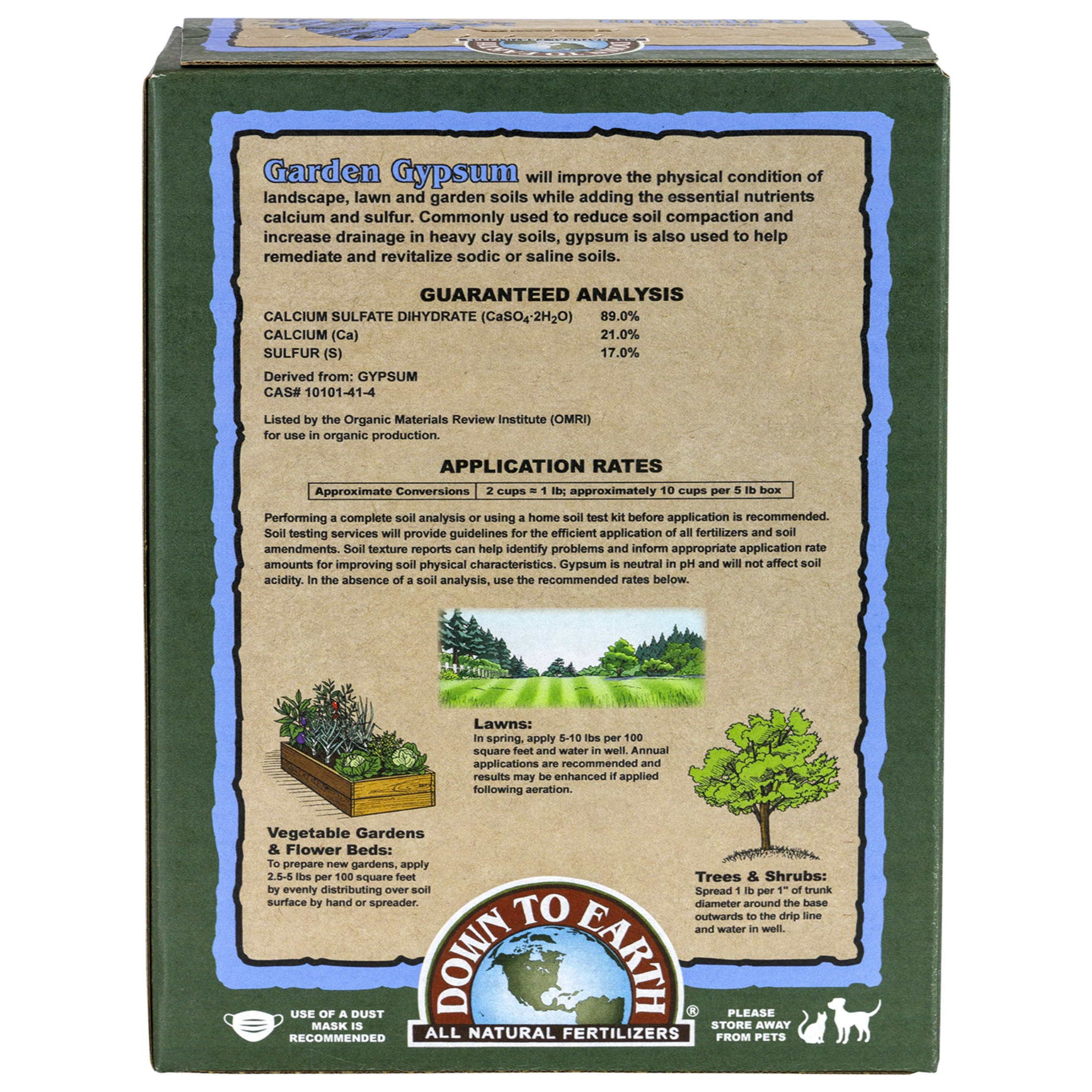Down To Earth Organic Garden Gypsum Calcium Sulfate Dihydrate, 5 lbs