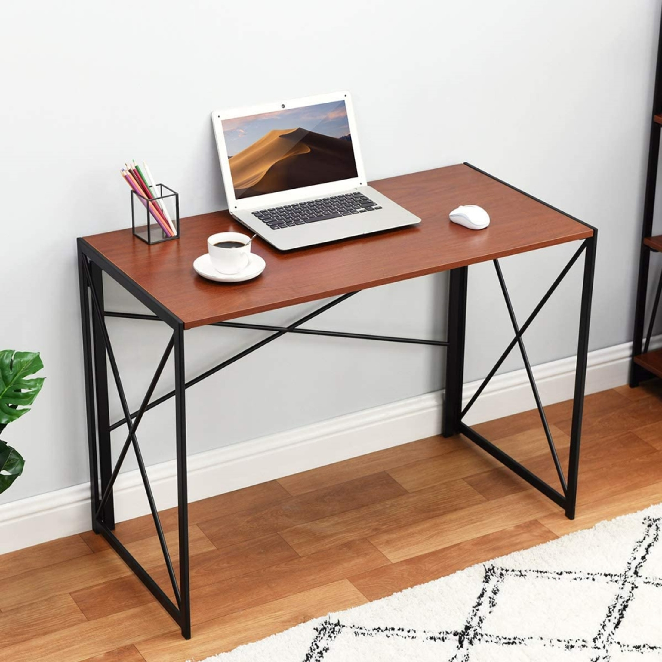 Coavas writing computer desk modern simple study desk industrial style folding laptop table shop for home office brown notebook desk