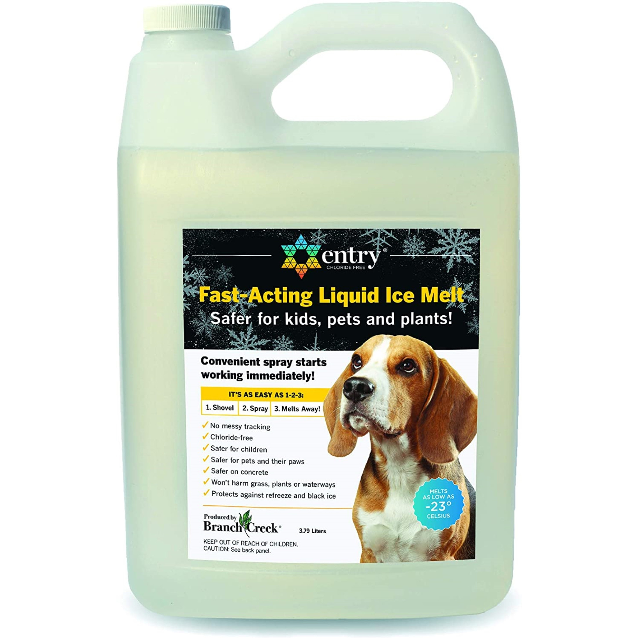 Branch Creek Entry Chloride-Free, Non-Toxic, Liquid Snow and Ice Melt Certified Safe for Pets, Plants, Floors, Concrete, Sidewalks, and Metal for Residential or Commercial Use (1 Gallon)