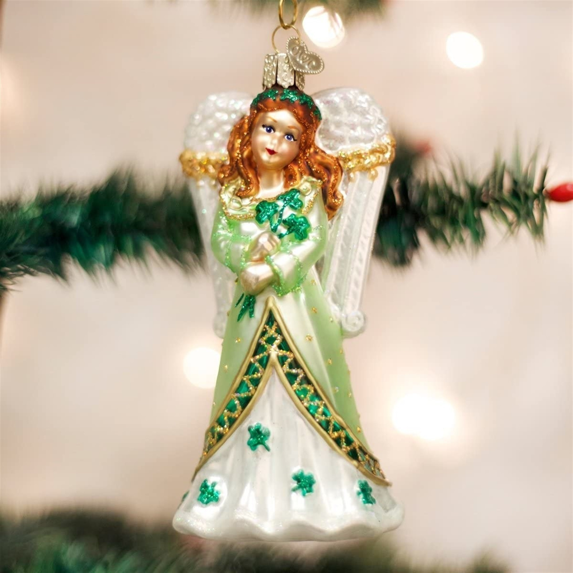 Old World Christmas Blown Glass Ornament for Christmas Tree, Irish Angel