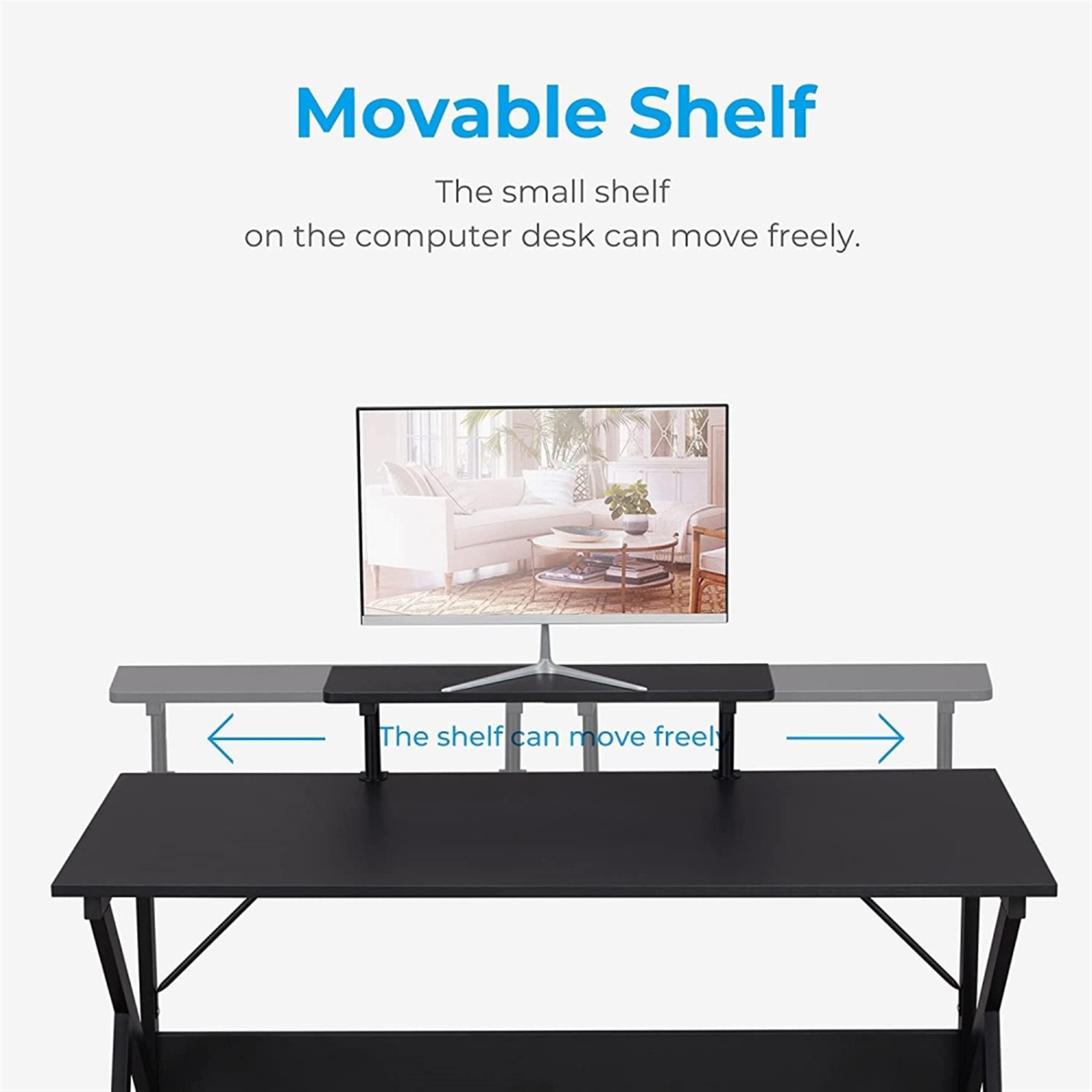 Greenforest Home Office Desk W/ Monitor Shelf, Computer/Gaming Desk, Black, 47"