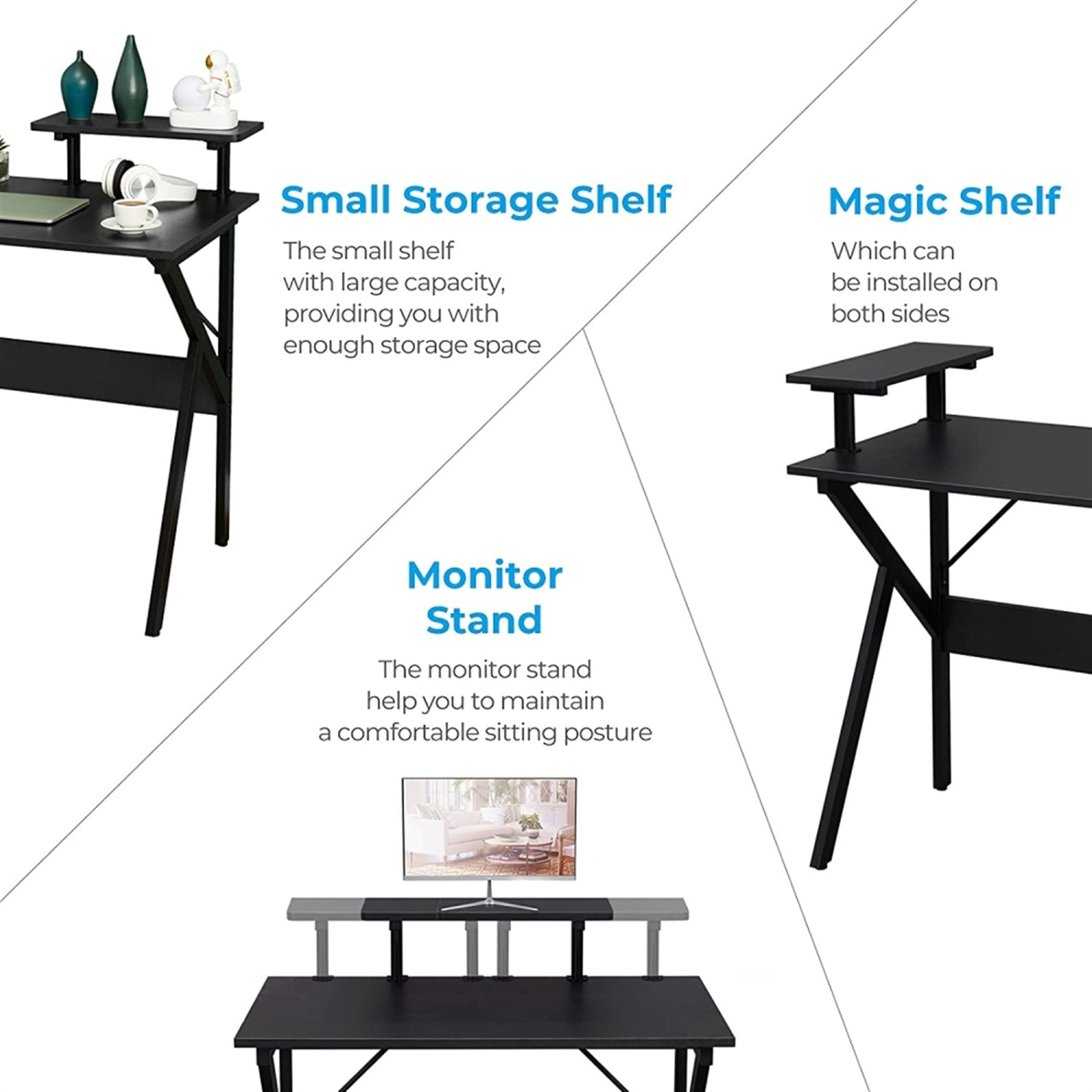 Greenforest Home Office Desk W/ Monitor Shelf, Computer/Gaming Desk, Black, 47"