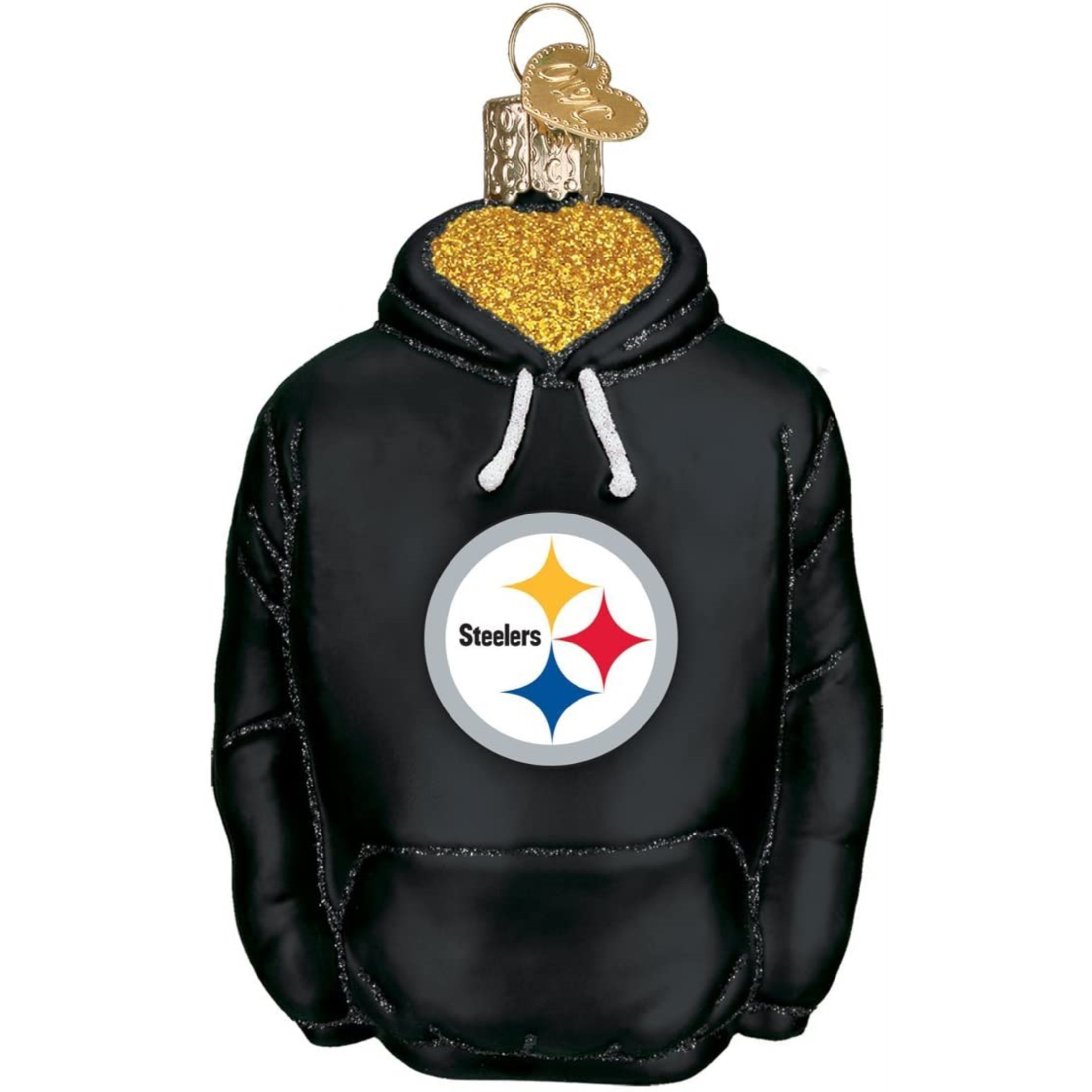 Old World Christmas Glass Blown Ornament For Christmas Tree, Pittsburgh Steelers Hoodie (With OWC Gift Box)