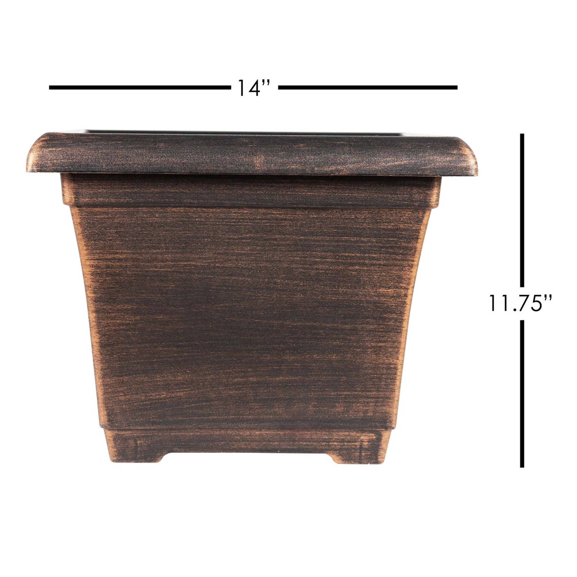 Garden Elements Indoor/Outdoor Outdoor Large Square Plastic Planter, Bronze, 14"
