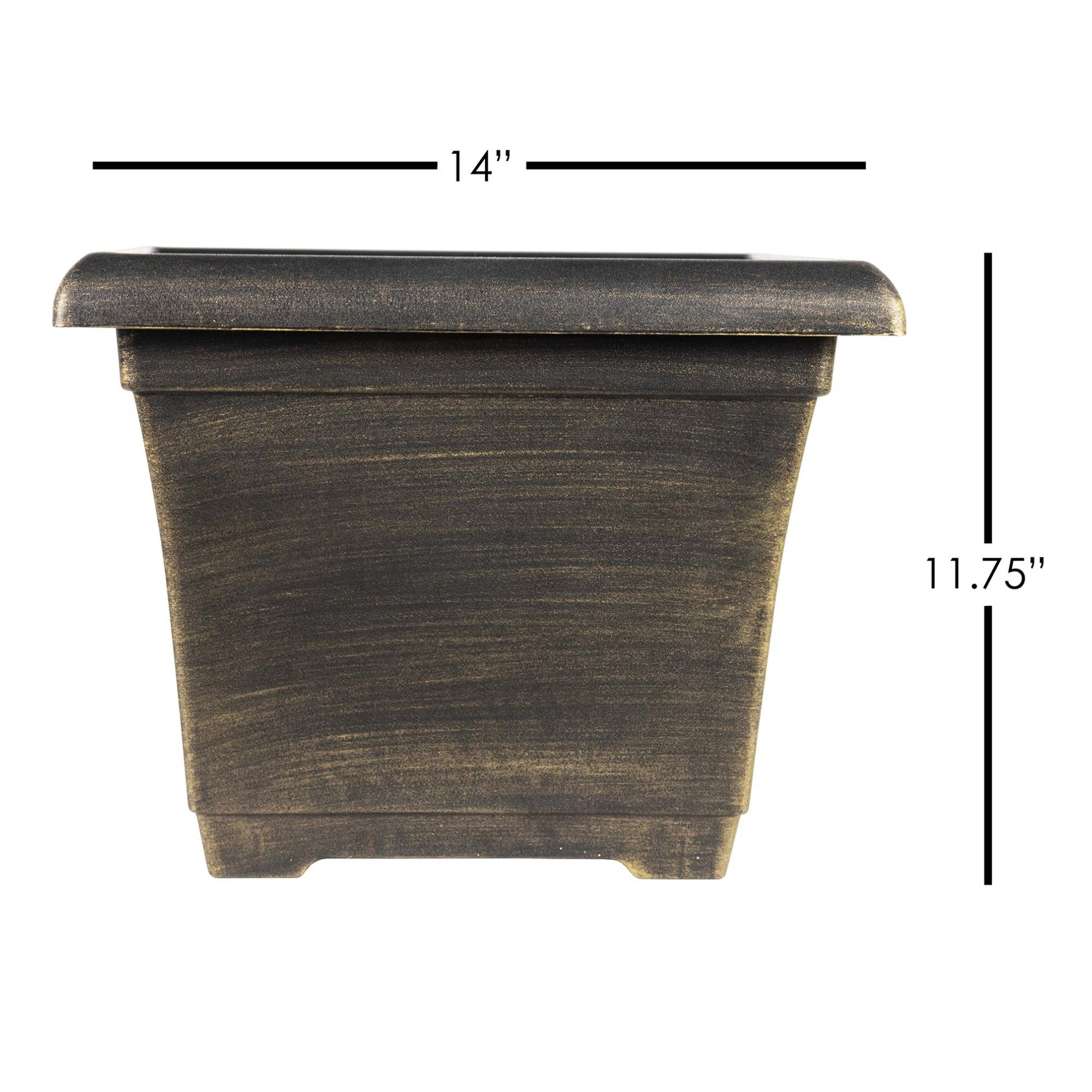 Garden Elements Indoor/Outdoor Outdoor Large Square Plastic Planter, Gold, 14"