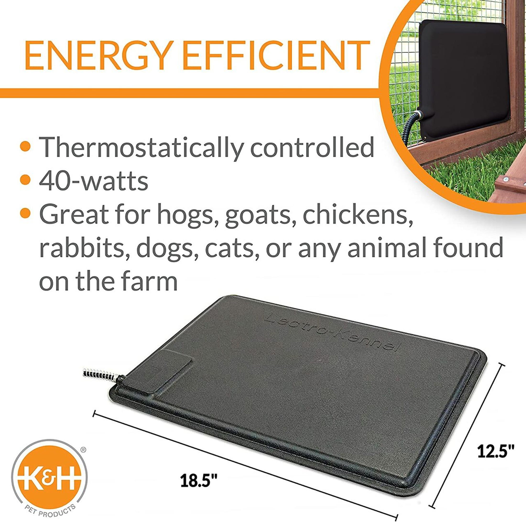 K&H Pet Products Thermo-Farm Animal Heated Mat for Hogs, Goats, Chickens