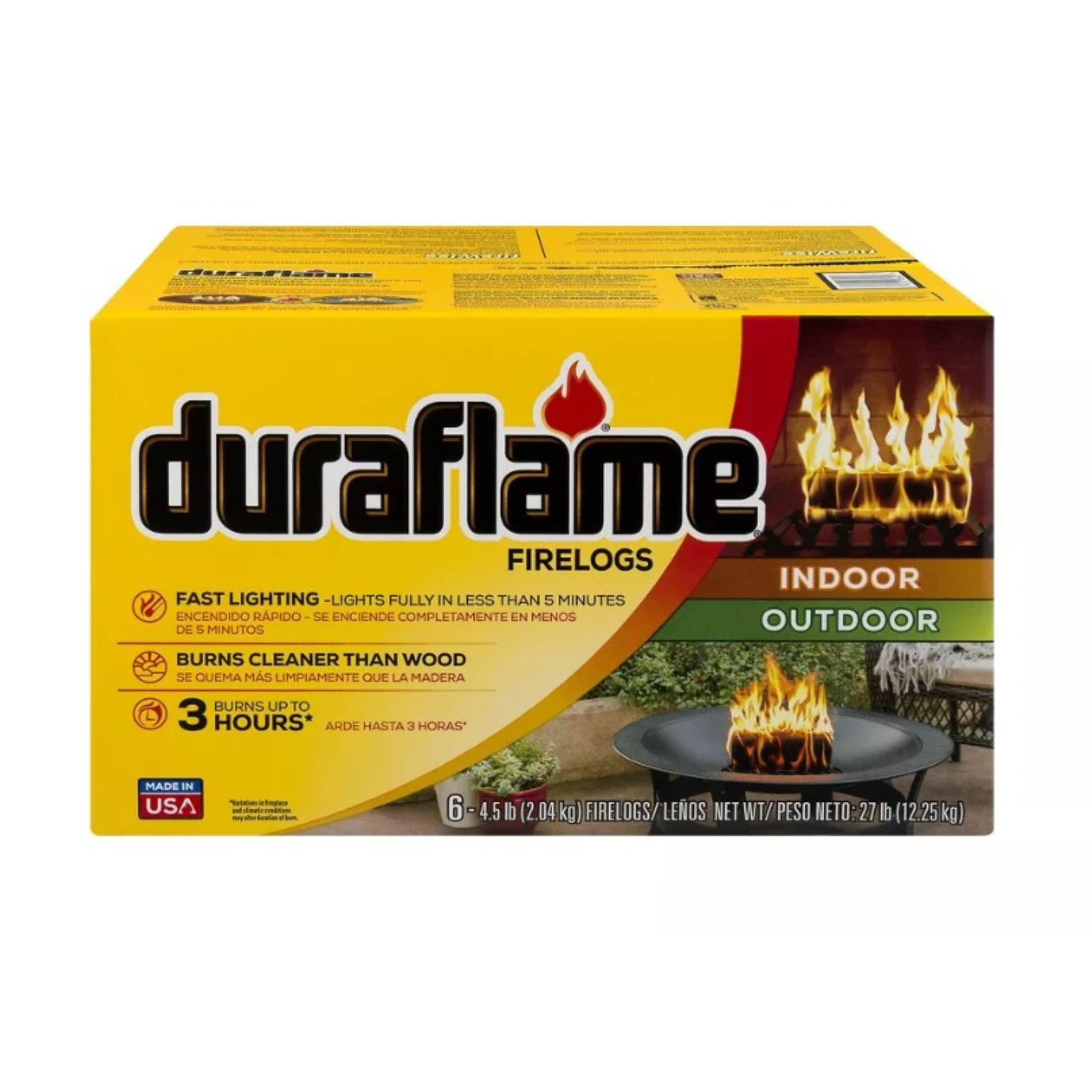 Duraflame Fast Lighting, Indoor/Outdoor Firelog, 3 Hour Burn, 4.5 lb (Pack of 6)