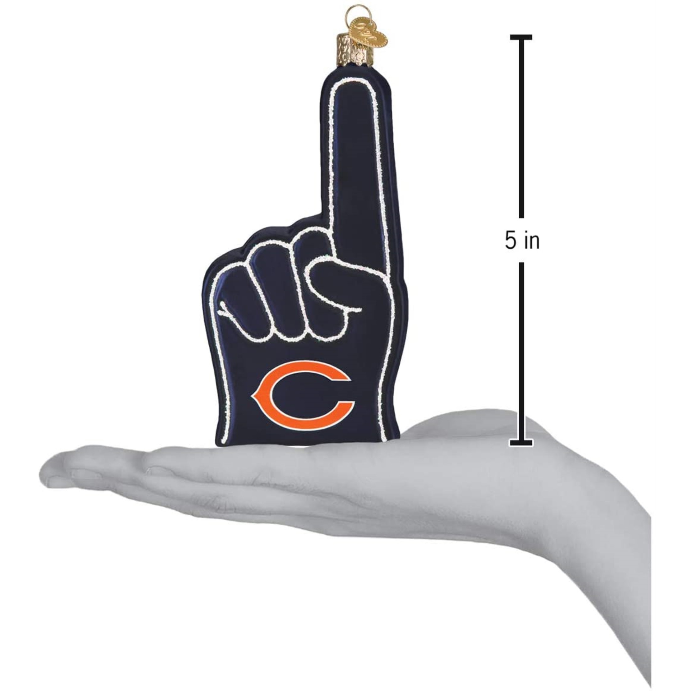 Old World Christmas Glass Blown Ornament For Christmas Tree, Chicago Bears Foam Finger (With OWC Gift Box)