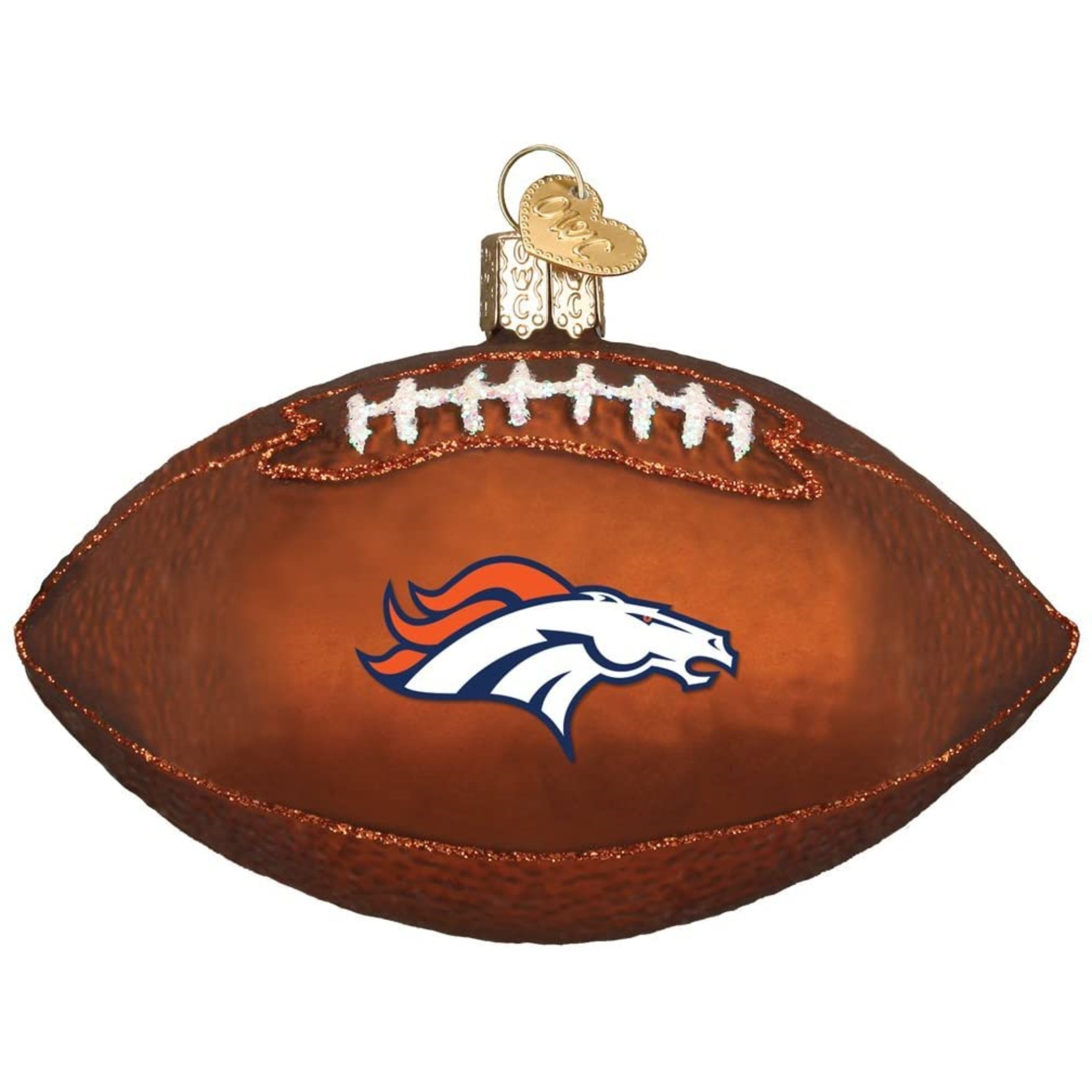 Old World Christmas Glass Blown Ornament For Christmas Tree, Denver Broncos Football (With OWC Gift Box)