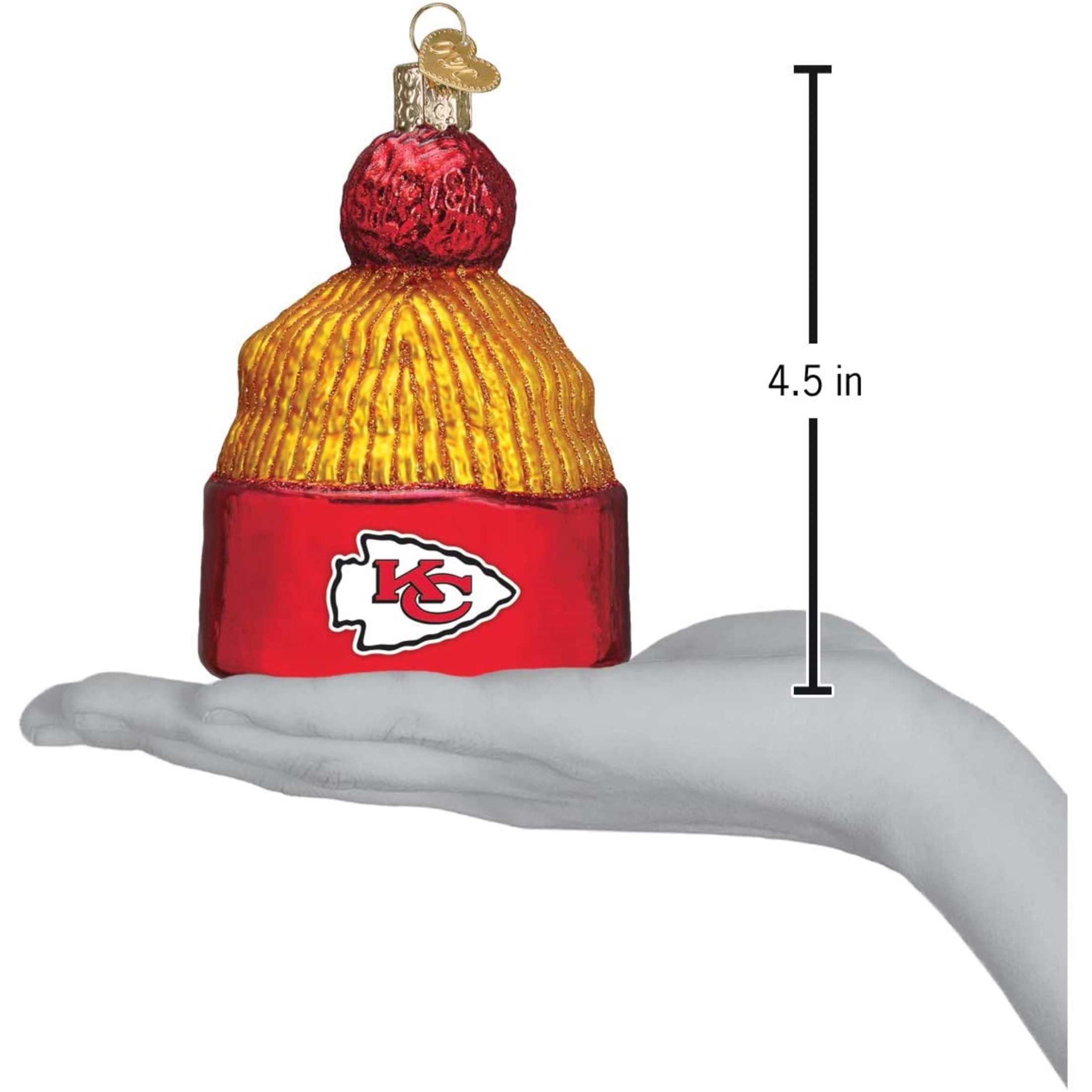 Old World Christmas Glass Blown Ornament For Christmas Tree, Kansas City Chiefs Beanie (With OWC Gift Box)