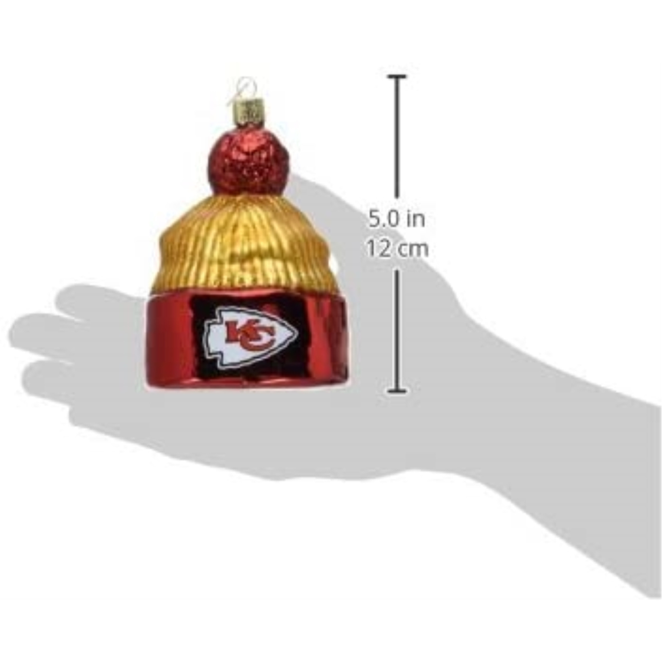 Old World Christmas Glass Blown Ornament For Christmas Tree, Kansas City Chiefs Beanie (With OWC Gift Box)