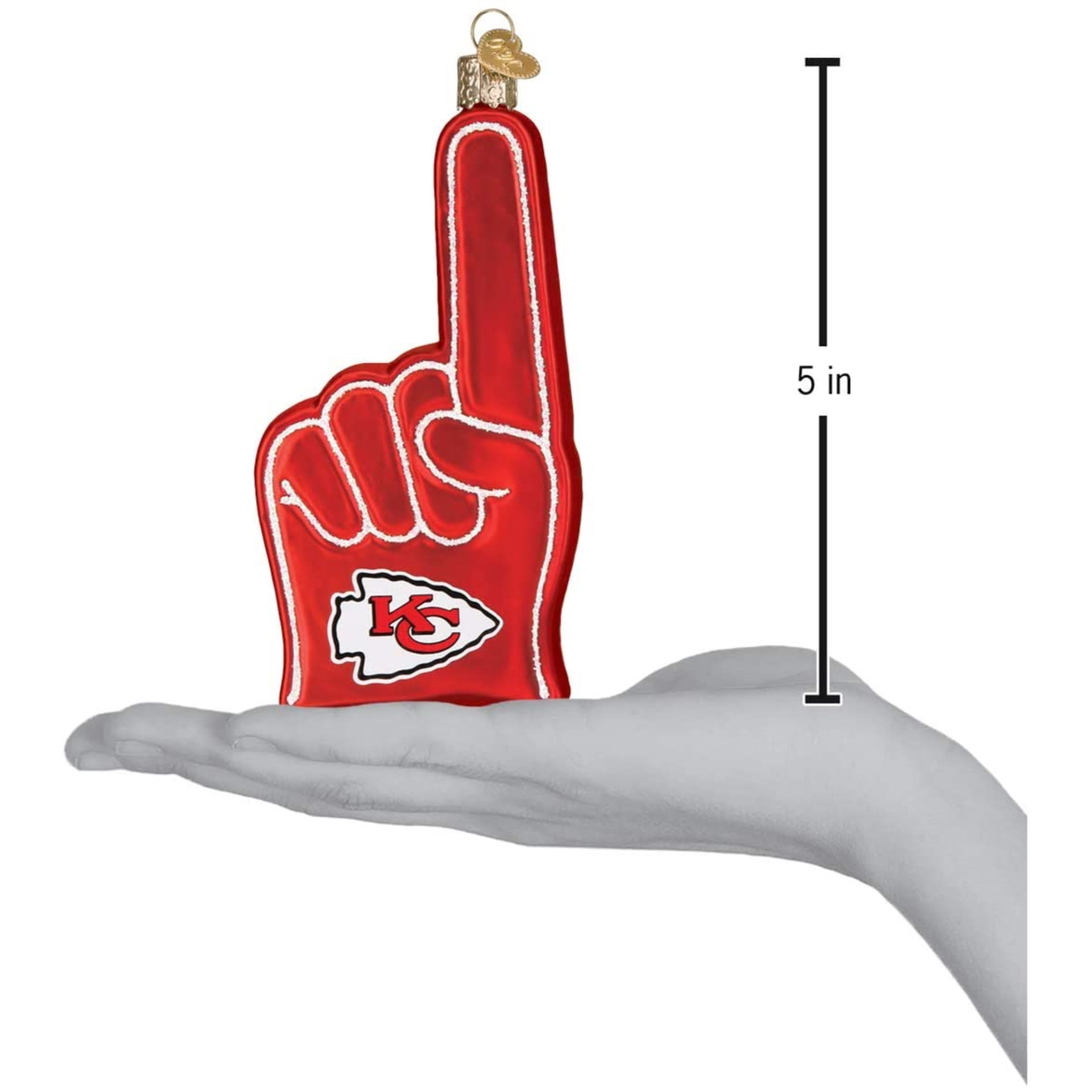 Old World Christmas Glass Blown Ornament For Christmas Tree, Kansas City Chiefs Foam Finger (With OWC Gift Box)