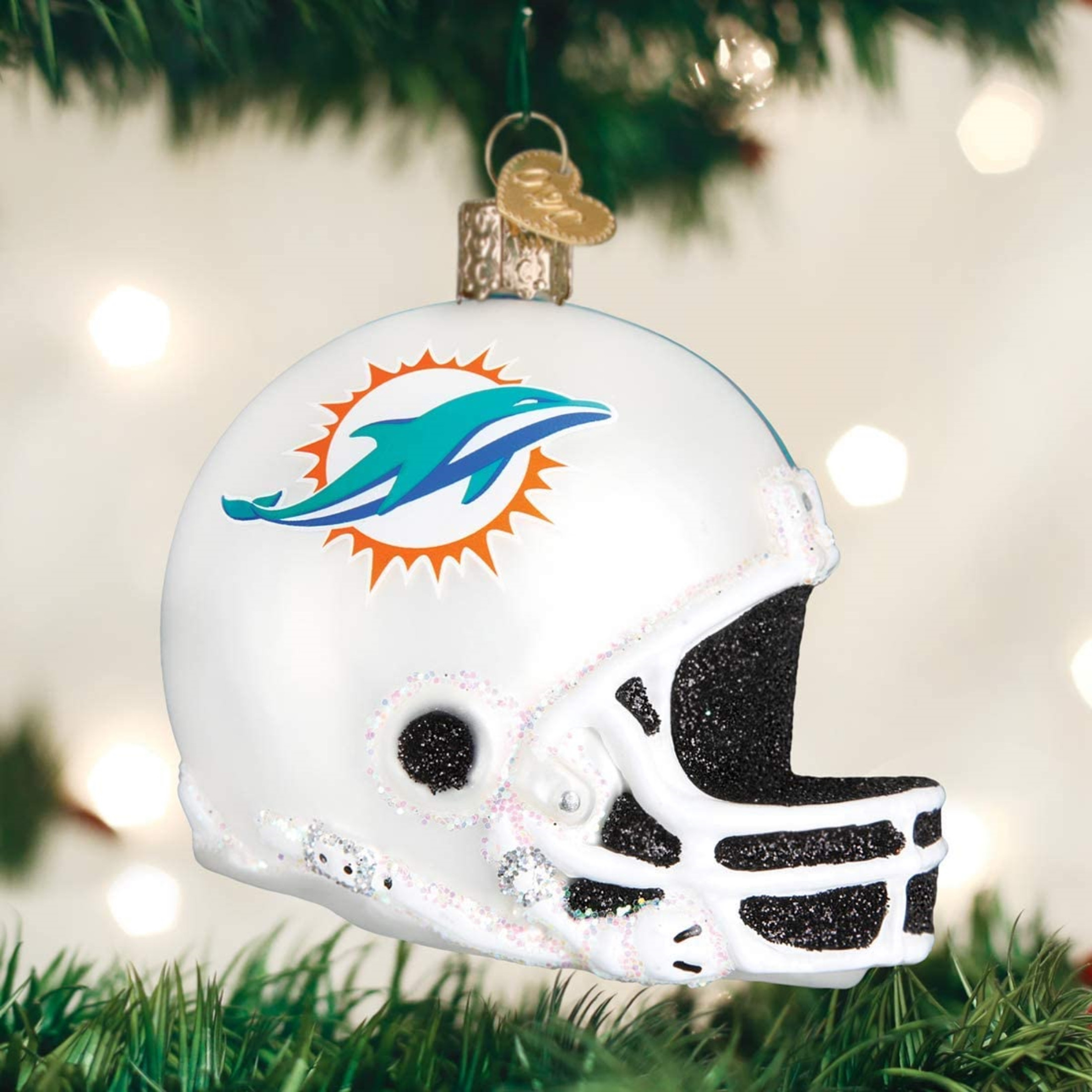 Old World Christmas Glass Blown Ornament For Christmas Tree, Miami Dolphins Helmet (With OWC Gift Box)