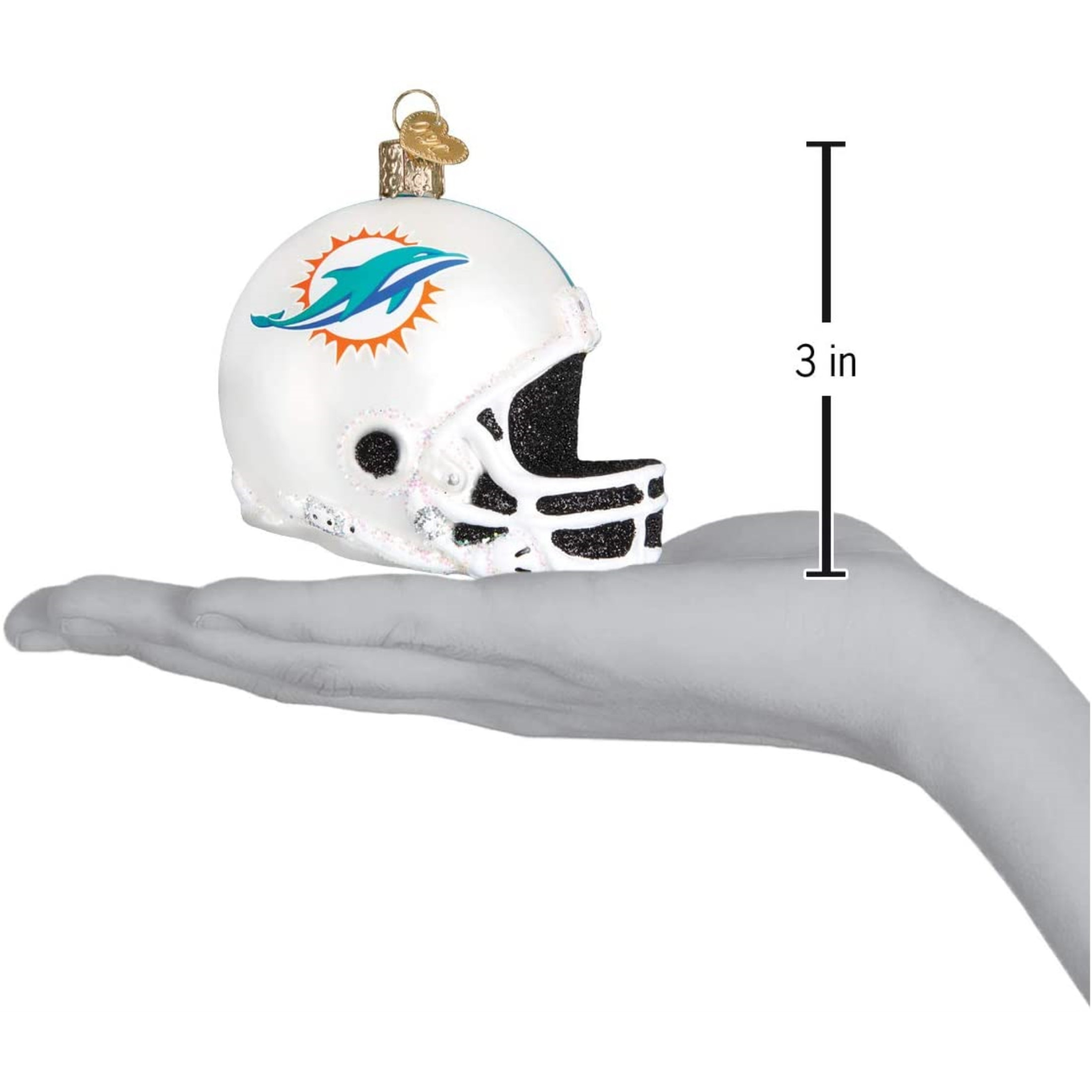 Old World Christmas Glass Blown Ornament For Christmas Tree, Miami Dolphins Helmet (With OWC Gift Box)