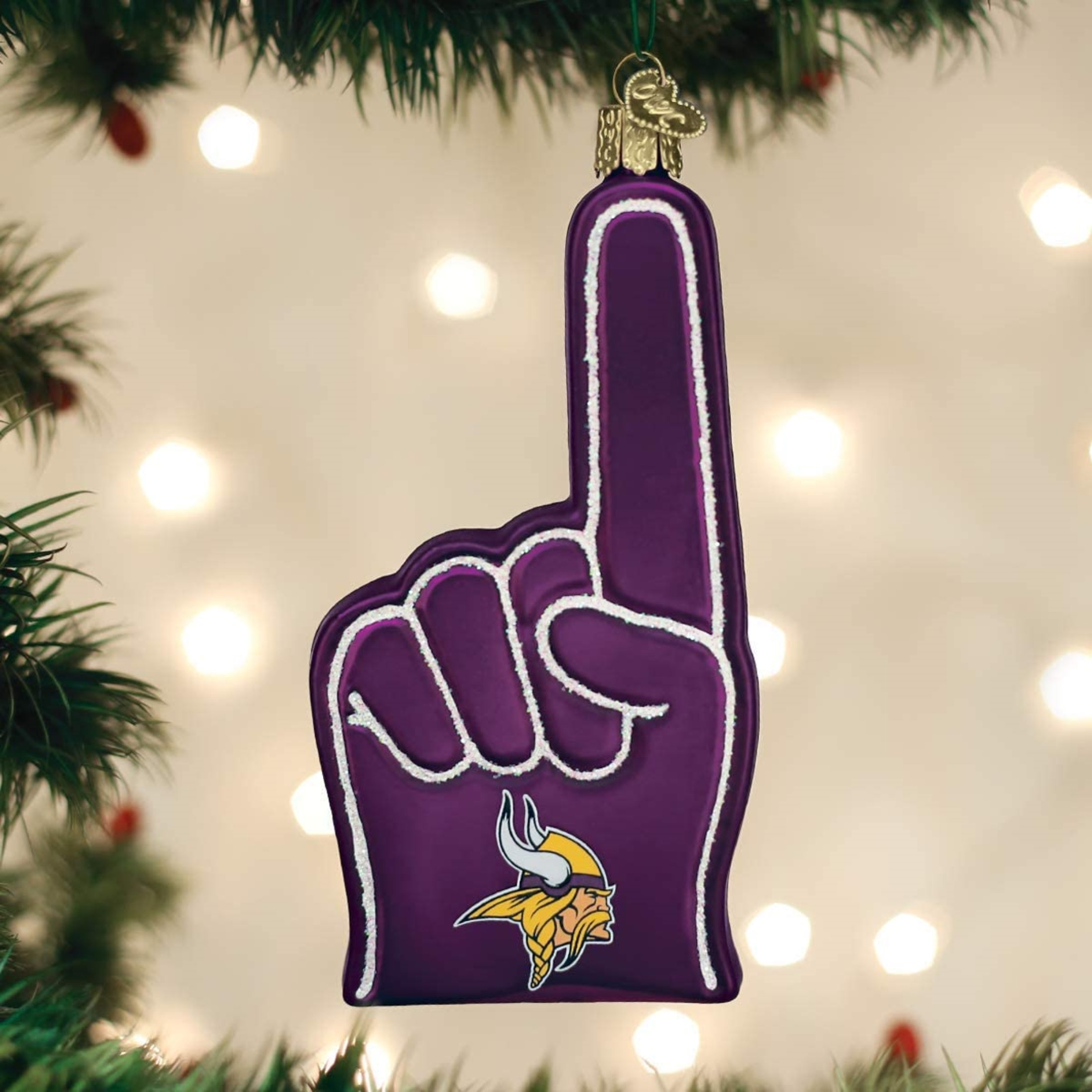 Old World Christmas Glass Blown Ornament For Christmas Tree, Minnesota Vikings Foam Finger (With OWC Gift Box)