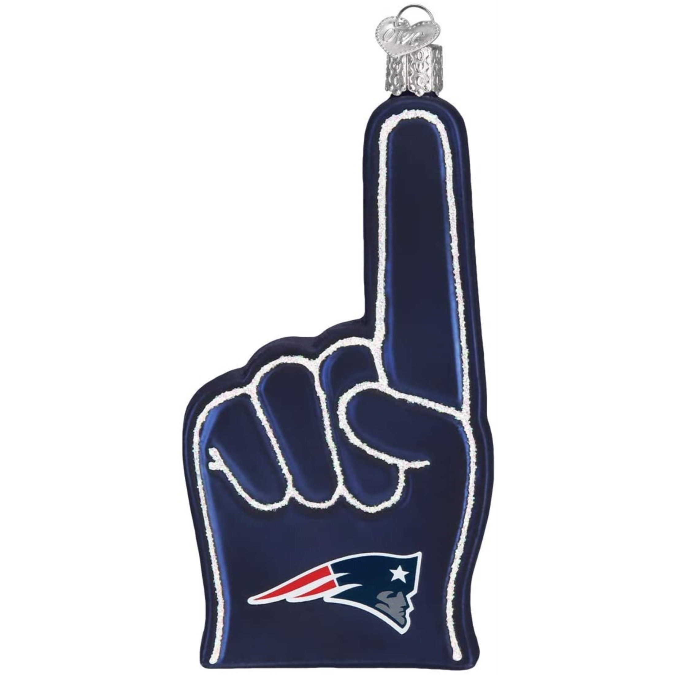Old World Christmas Glass Blown Ornament For Christmas Tree, New England Patriots Foam Finger (With OWC Gift Box)