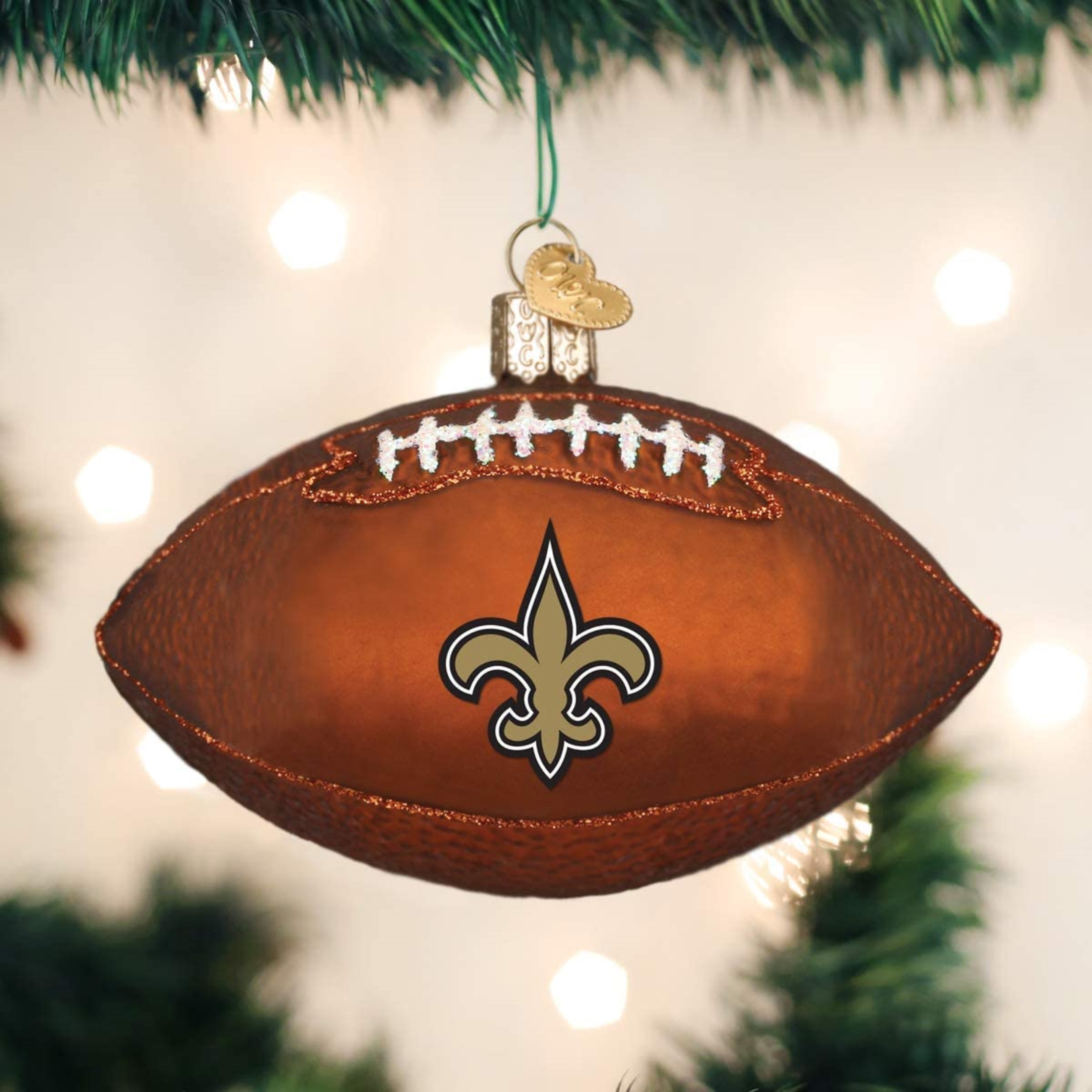 Old World Christmas Glass Blown Ornament For Christmas Tree, New Orleans Saints Football (With OWC Gift Box)