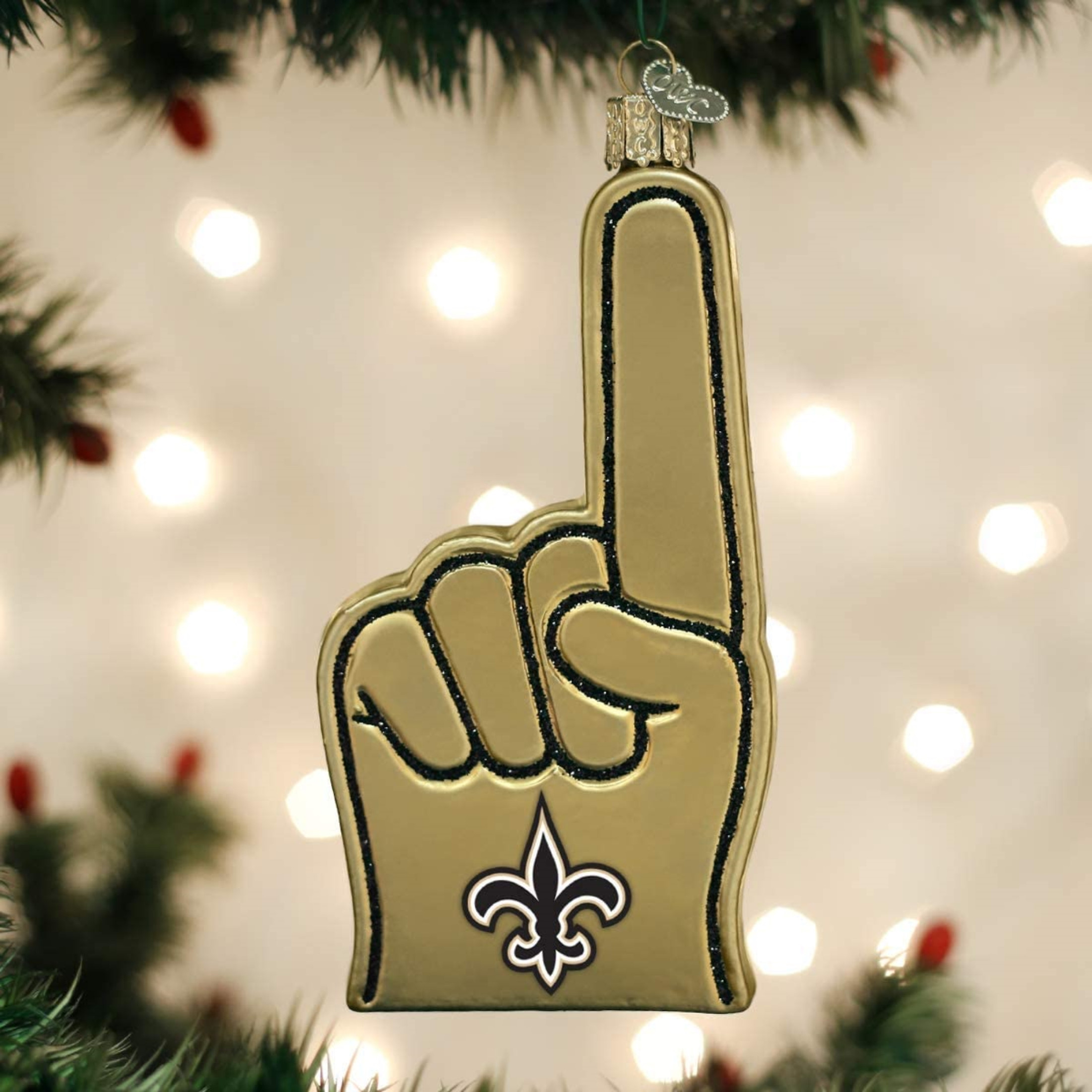 Old World Christmas Glass Blown Ornament For Christmas Tree, New Orleans Saints Foam Finger (With OWC Gift Box)