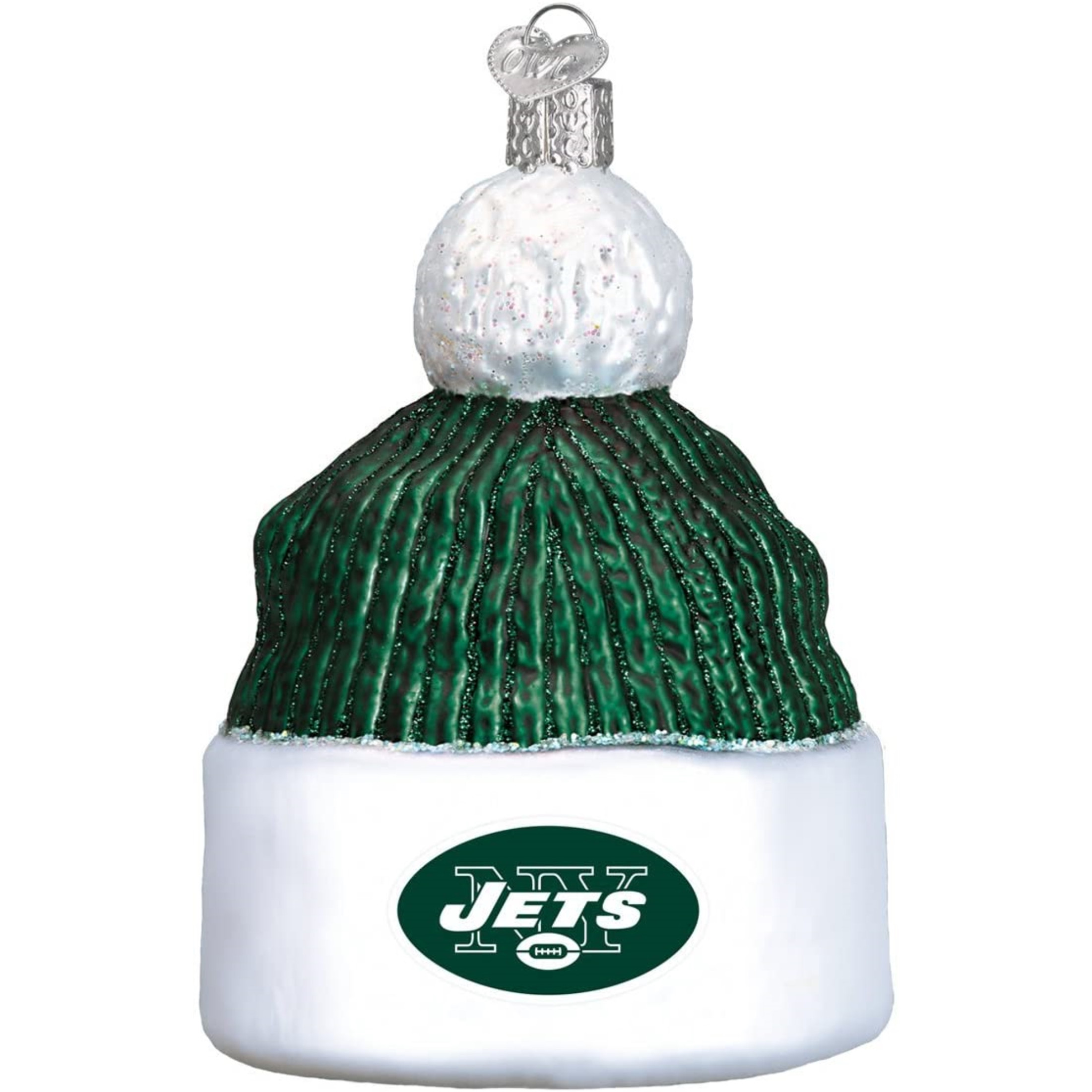 Old World Christmas Glass Blown Ornament For Christmas Tree, New York Jets Beanie (With OWC Gift Box)