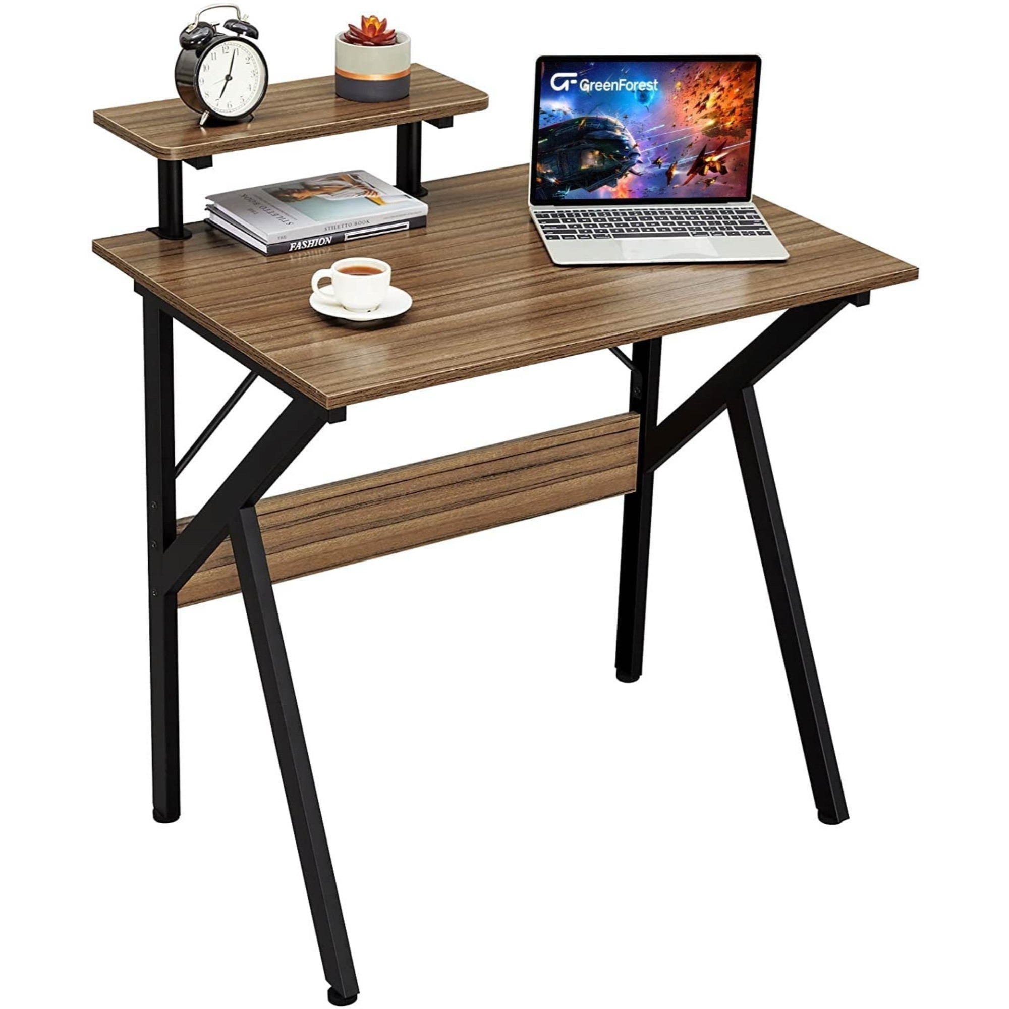 Greenforest Home Office Desk W/ Monitor Shelf, Computer/Gaming Desk, Espresso, 32"