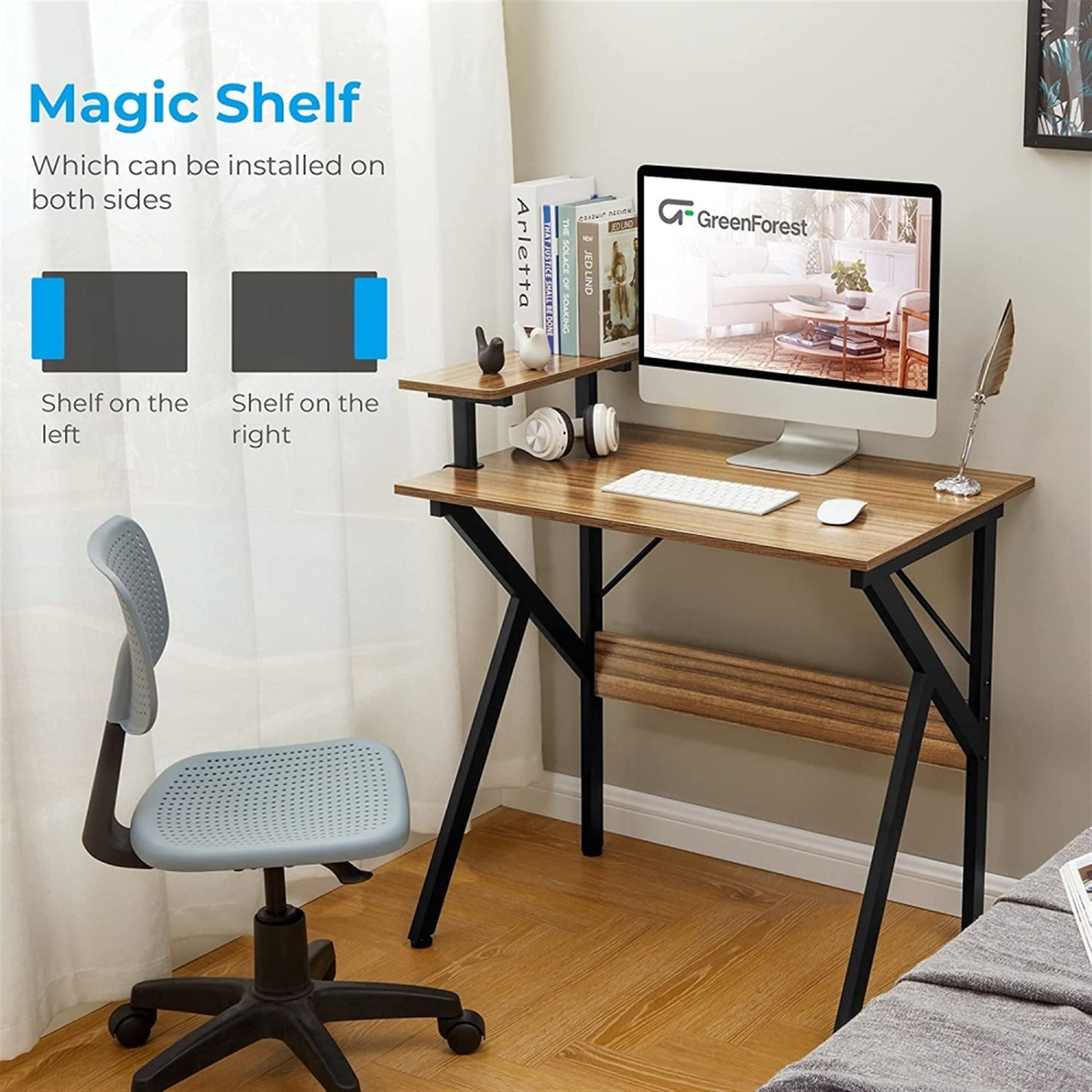 Greenforest Home Office Desk W/ Monitor Shelf, Computer/Gaming Desk, Espresso, 32"