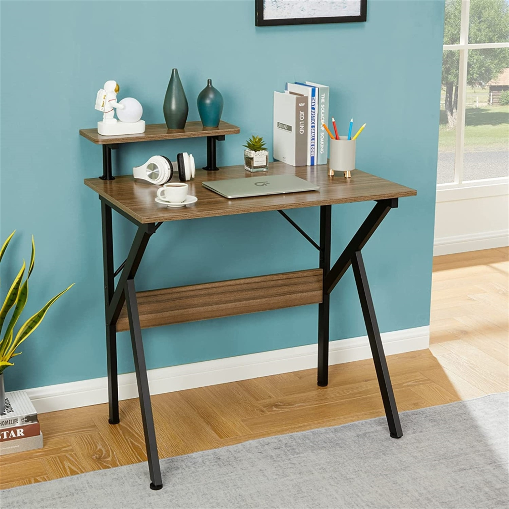 Greenforest Home Office Desk W/ Monitor Shelf, Computer/Gaming Desk, Espresso, 32"