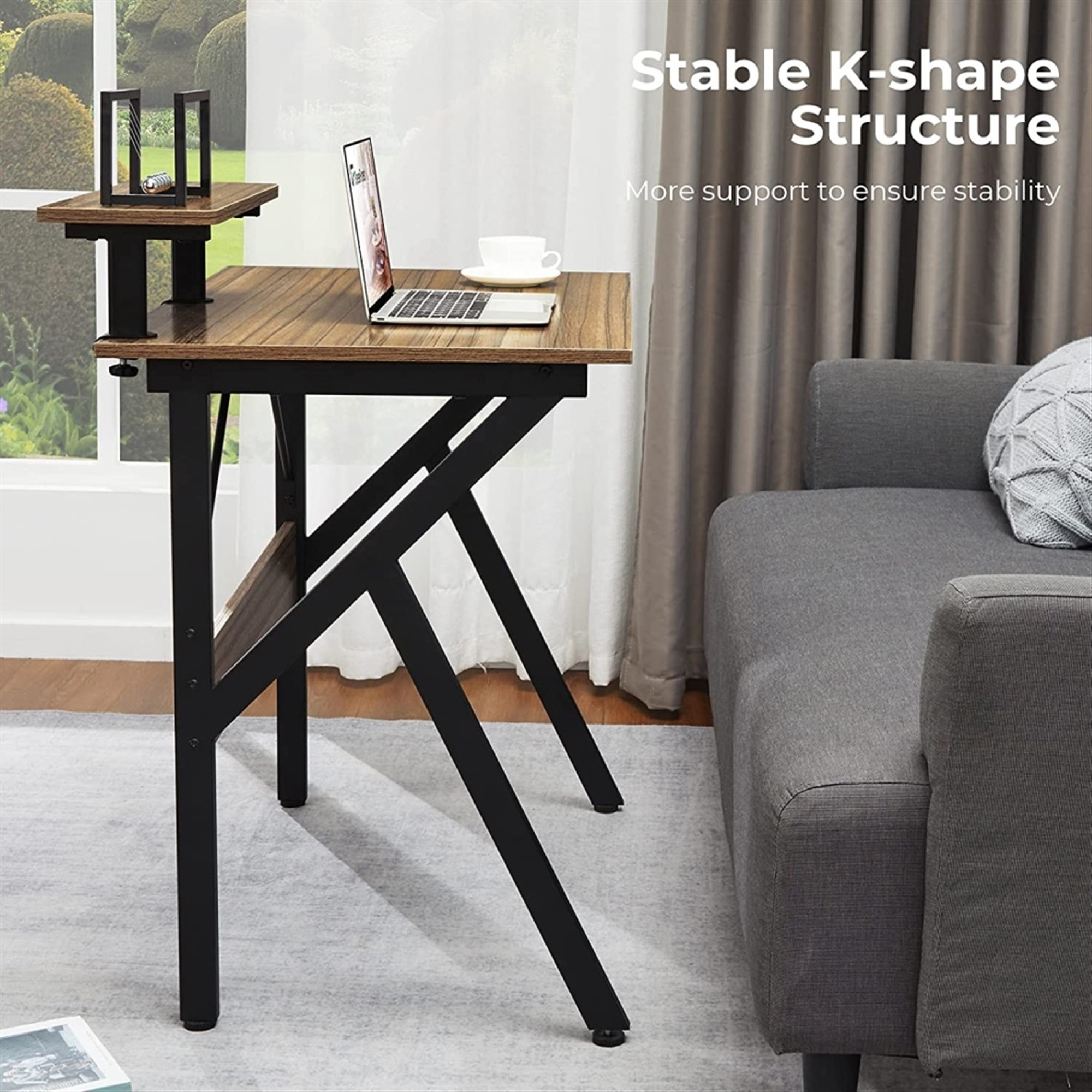 Greenforest Home Office Desk W/ Monitor Shelf, Computer/Gaming Desk, Espresso, 32"