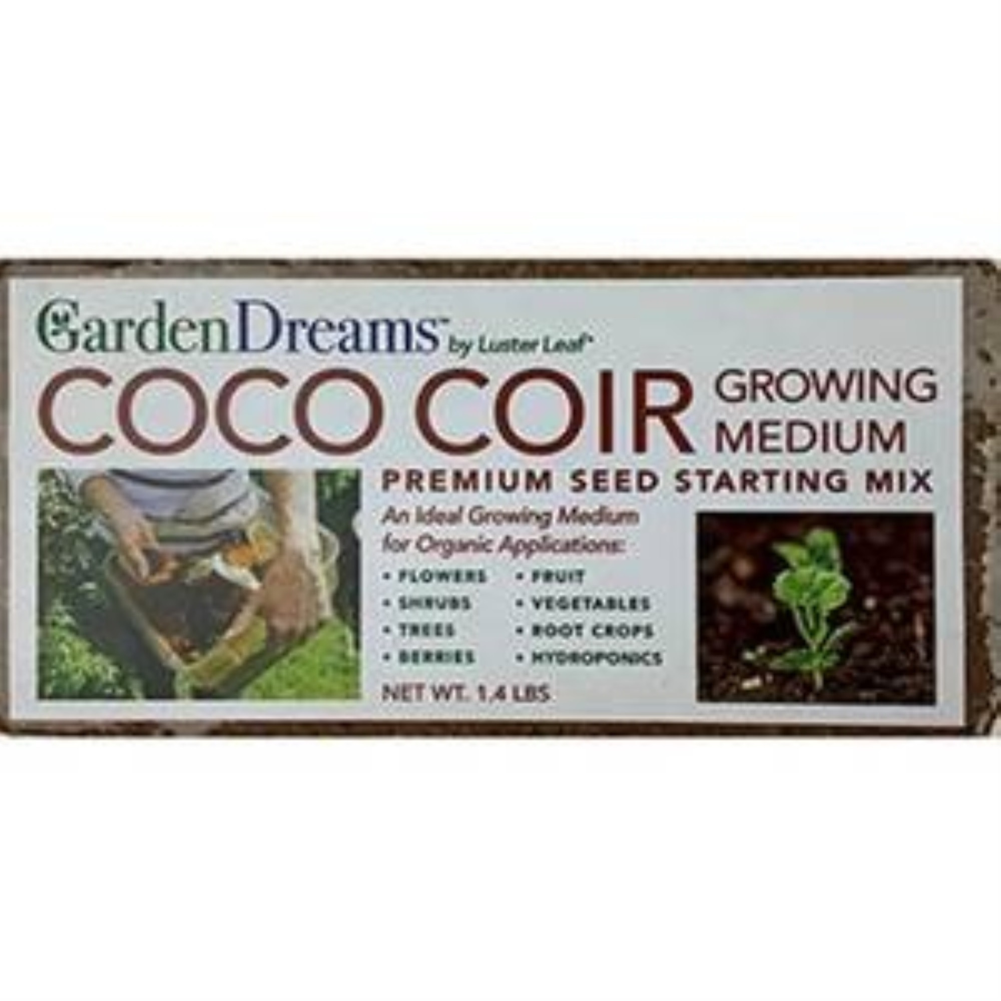 Garden Dreams by Luster Leaf Coco Coir Growing Medium Brick, 1.4#