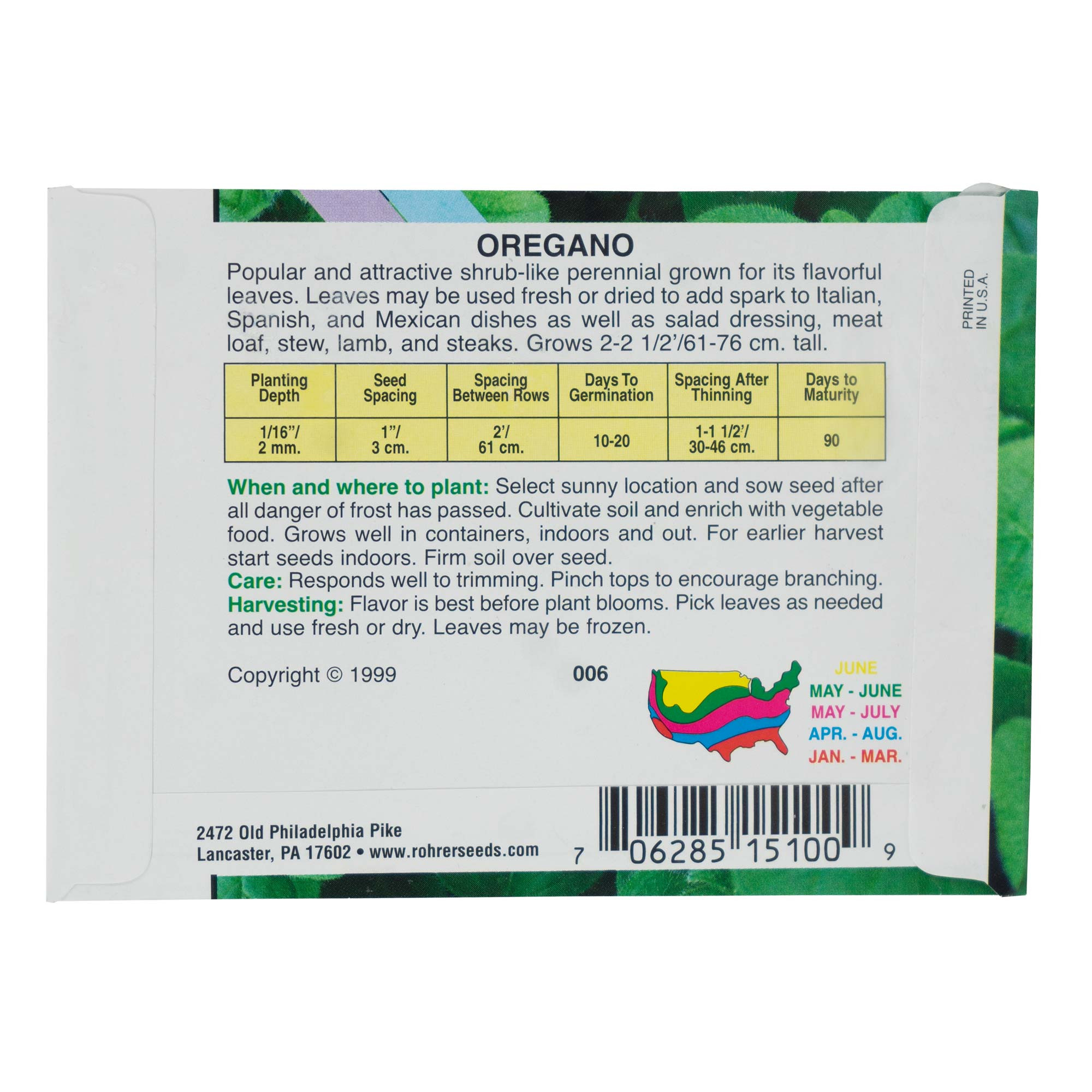 Rohrer's Seed Non-GMO Heirloom Oregano Italian Seed, 125 Mg Packet
