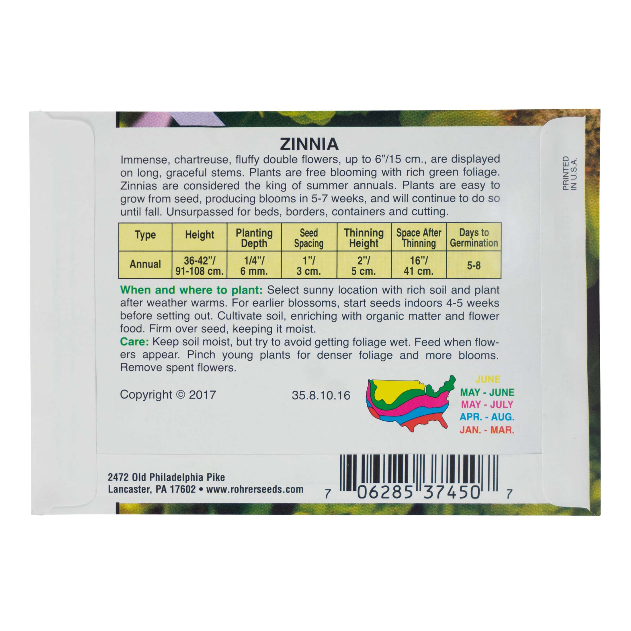 Rohrer's Seed Zinna, Envy Green, 1g, Approx 225 Seeds/Packet