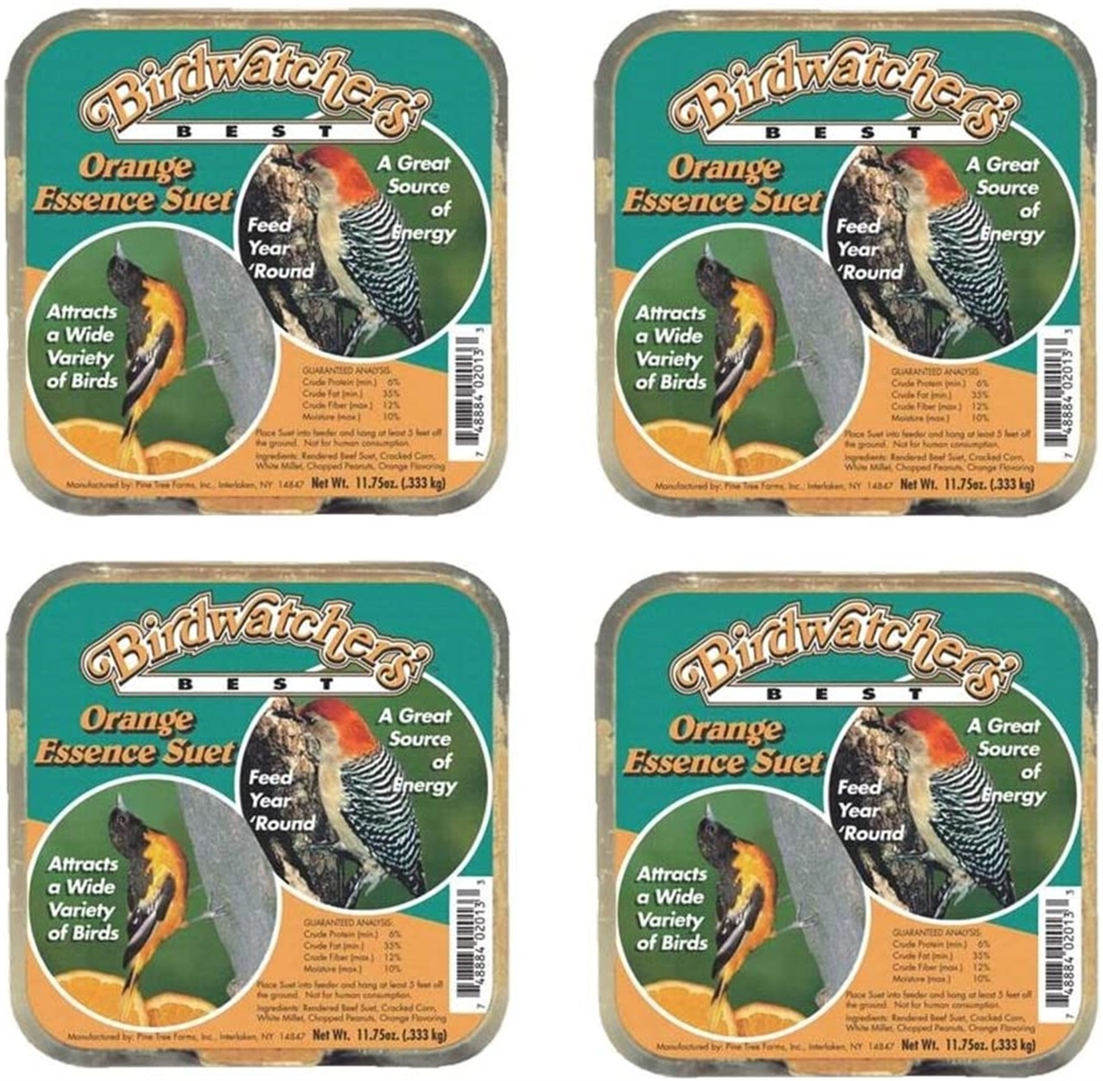 Birdwatcher's Best Orange Essence Suet, 4 Pack of 11 Oz Cakes