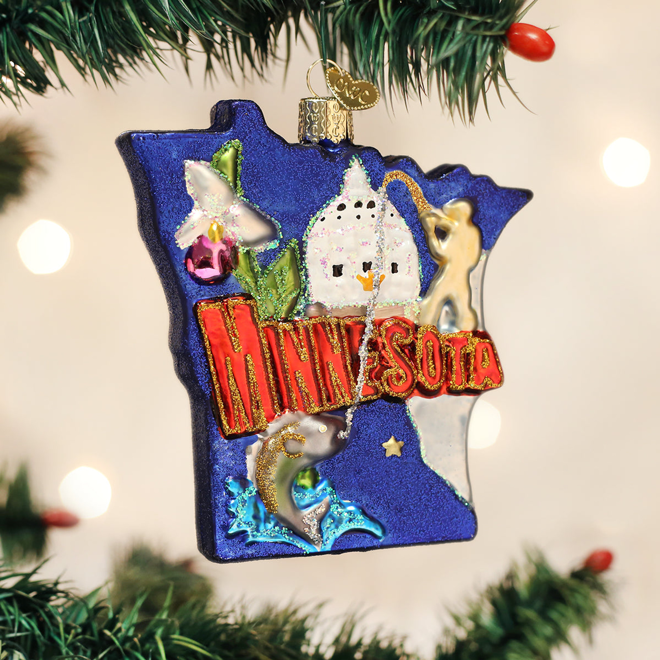 Old World Christmas State Of Minnesota Hanging Glass Ornament For Christmas Tree