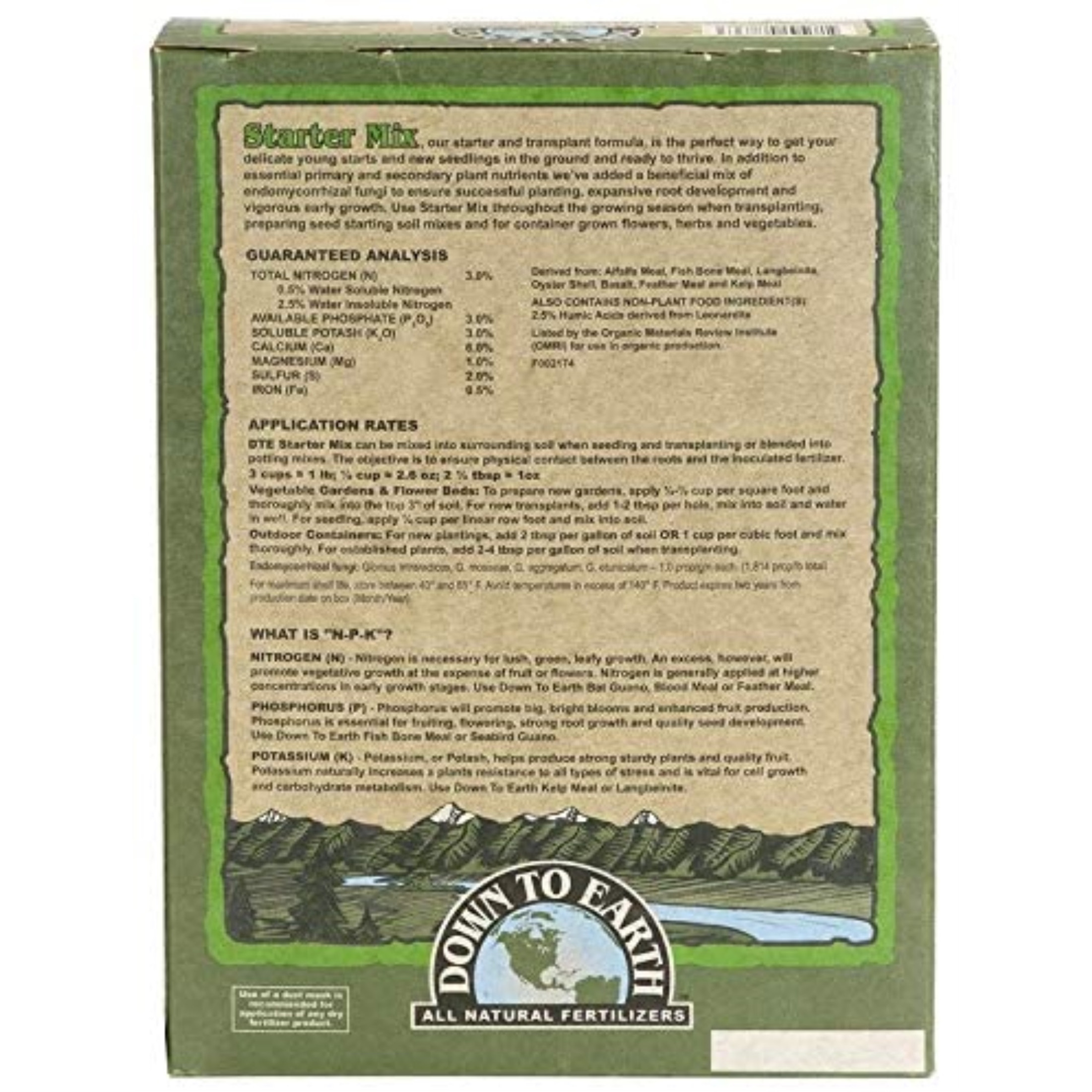 Down To Earth Organic Starter Fertilizer Mix 3-3-3, 5#