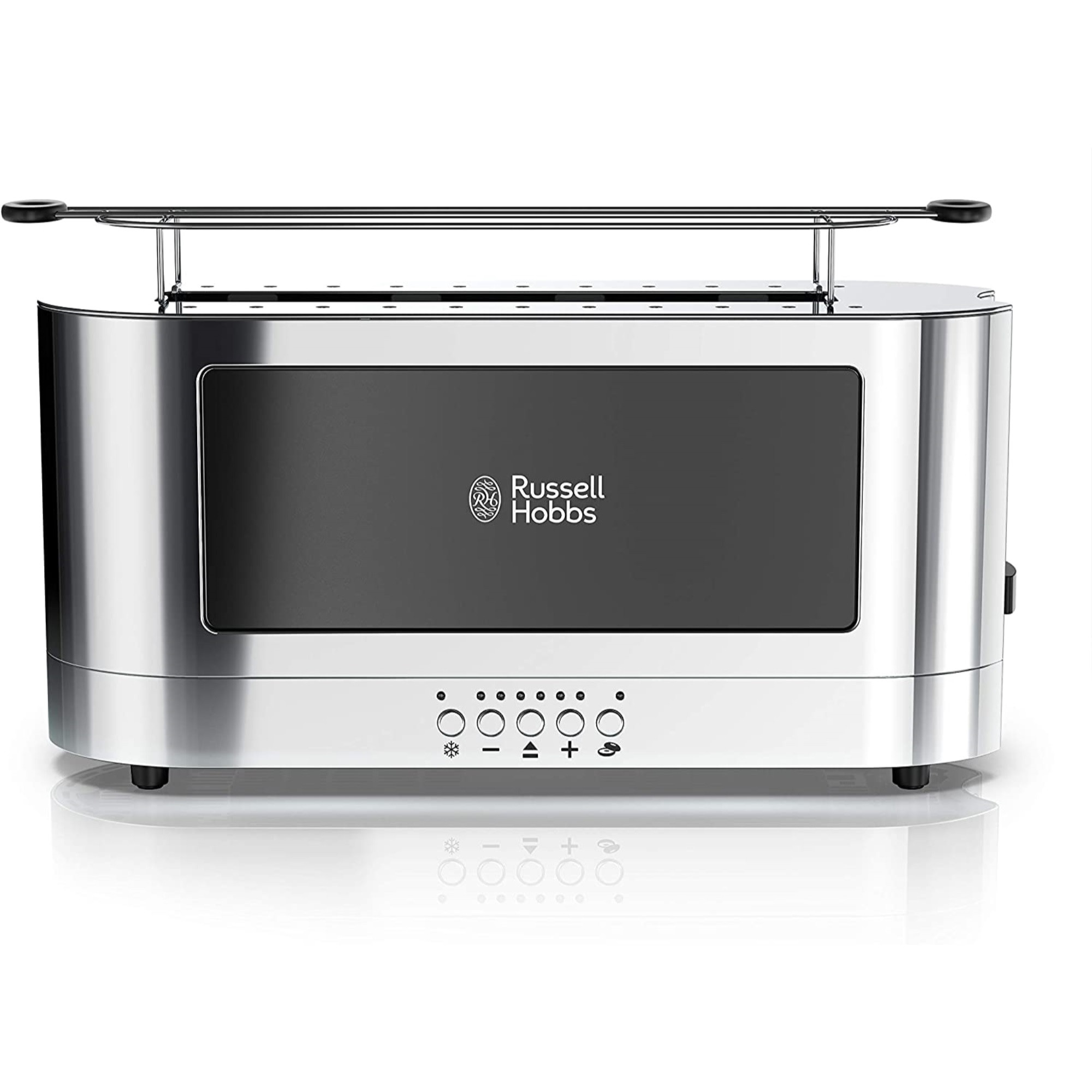 Russell Hobbs Glass Accented Long Toaster, Black & Stainless Steel, 2-Slice Slot