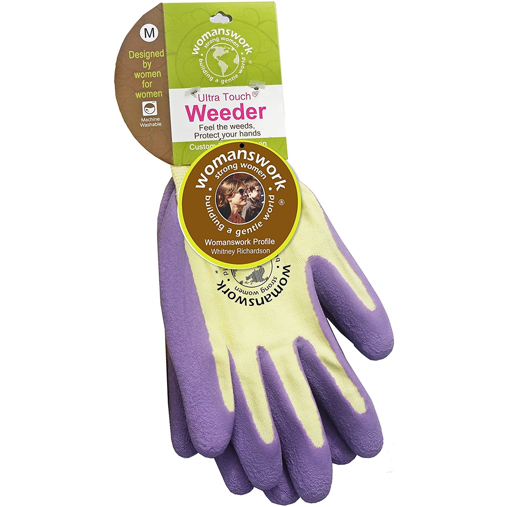 Womanswork Weeding Glove, Latex-Dipped Palm, Purple, Size Medium (1 pair)