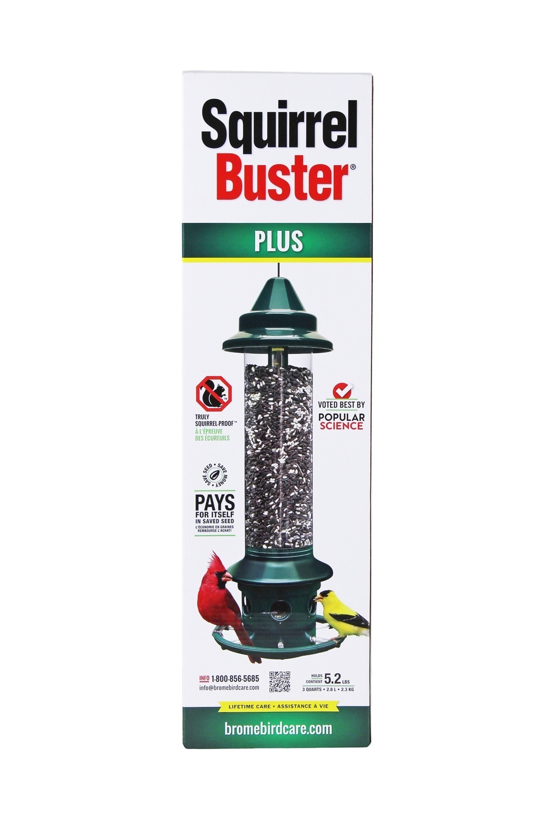 Brome Squirrel Buster Plus Bird Feeder with Cardinal Perch Ring, Squirrel Proof