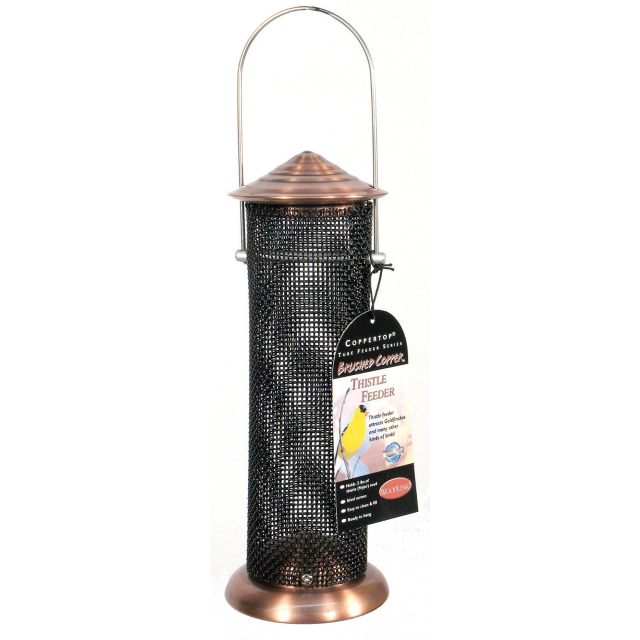 Woodlink Coppertop Thistle Mini Tube Feeder, Copper Finish