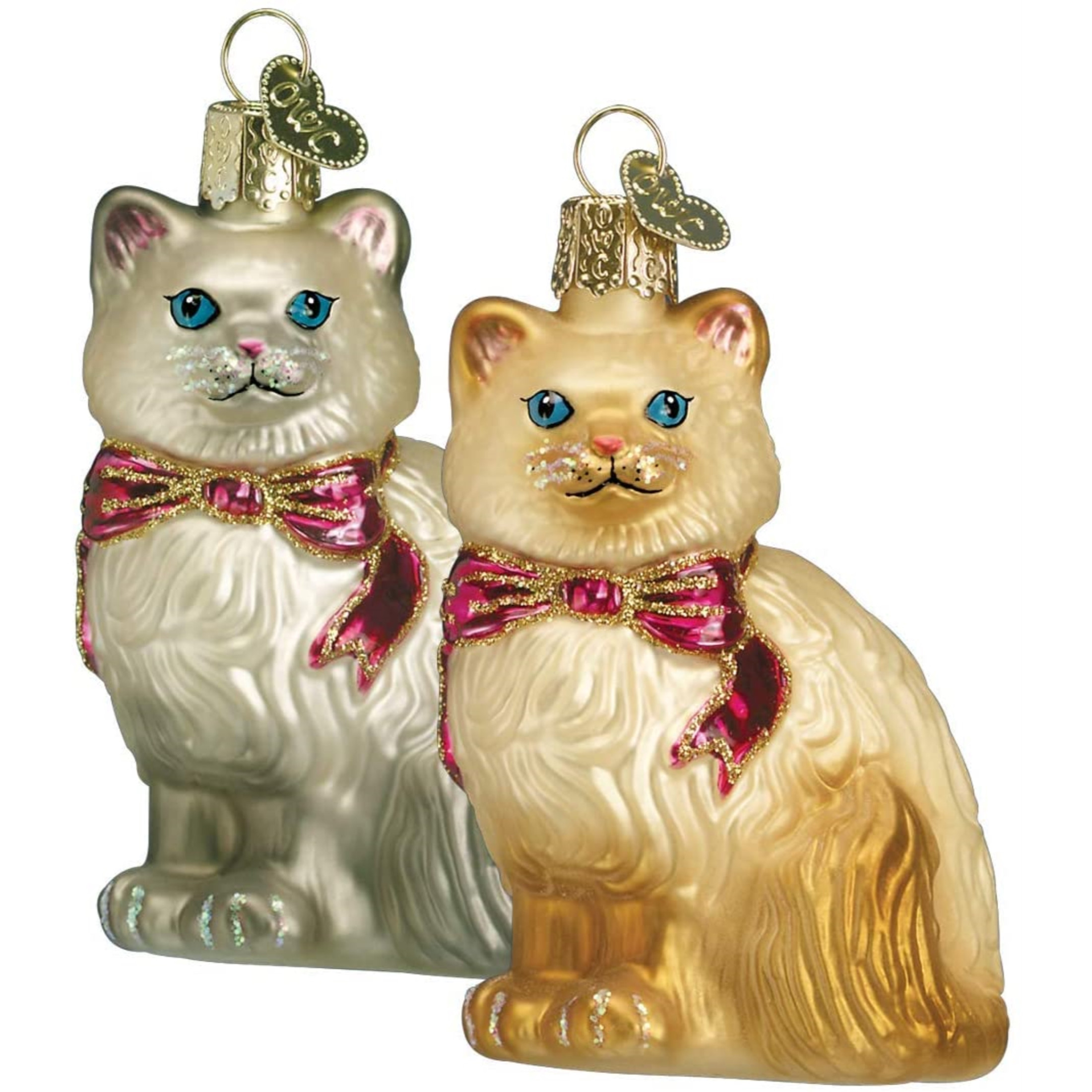Old World Christmas Glass Blown Ornament with OWC Gift Box, Himalayan Kitty (Set of 2)