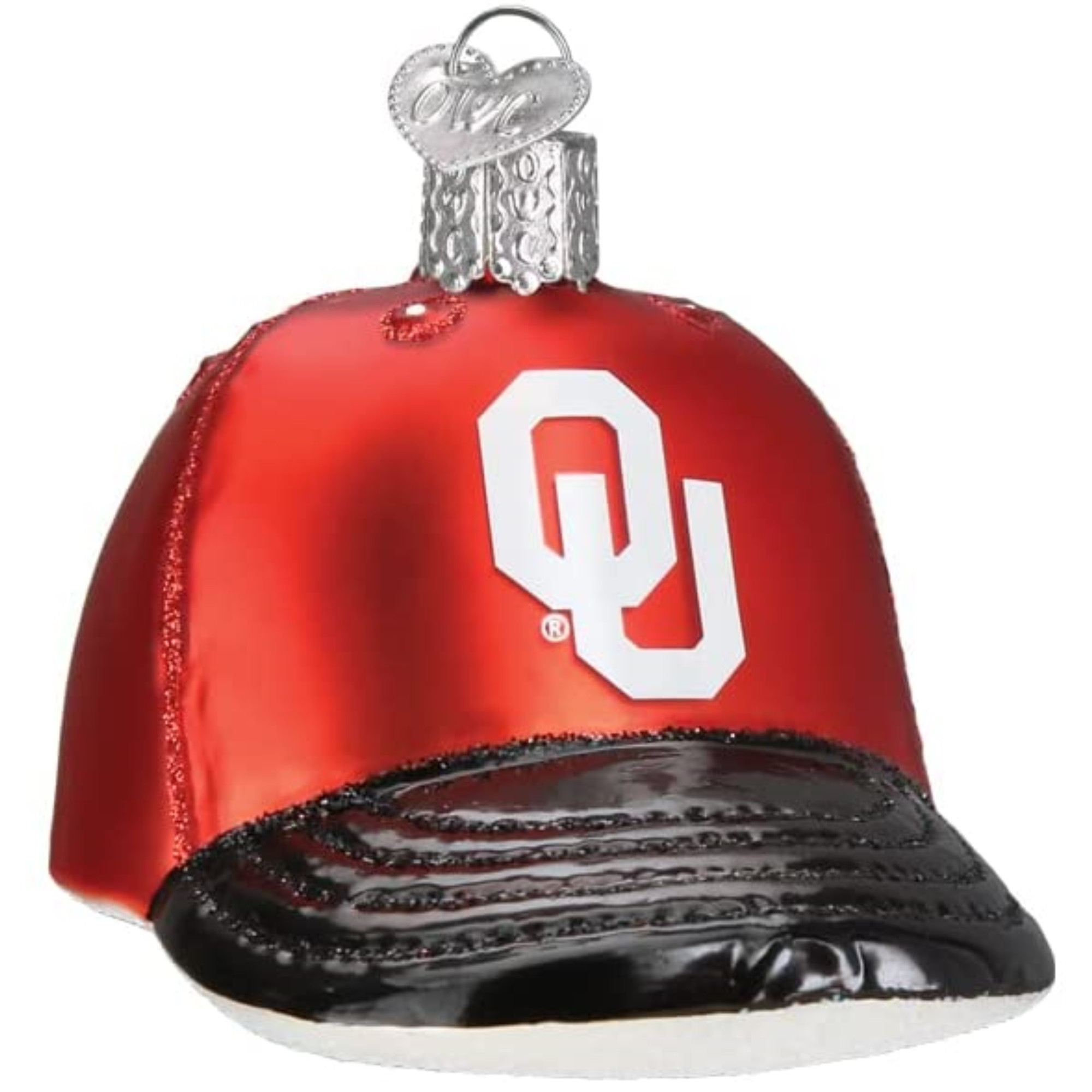 Old World Christmas Blown Glass Ornament for Christmas Tree, Oklahoma Sooners Baseball Cap