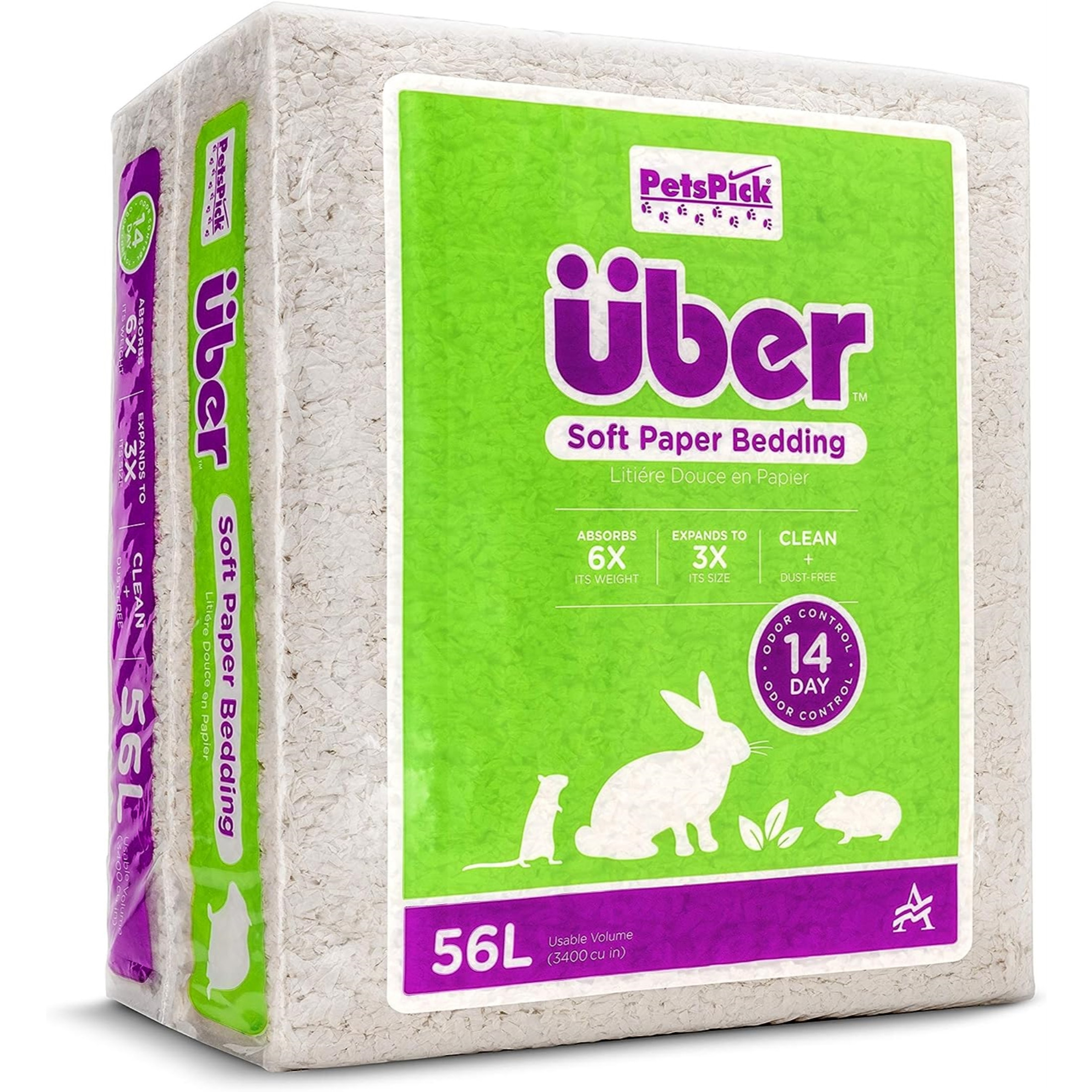 PetsPick Uber Soft Paper Pet Bedding for Small Animals, White 56L