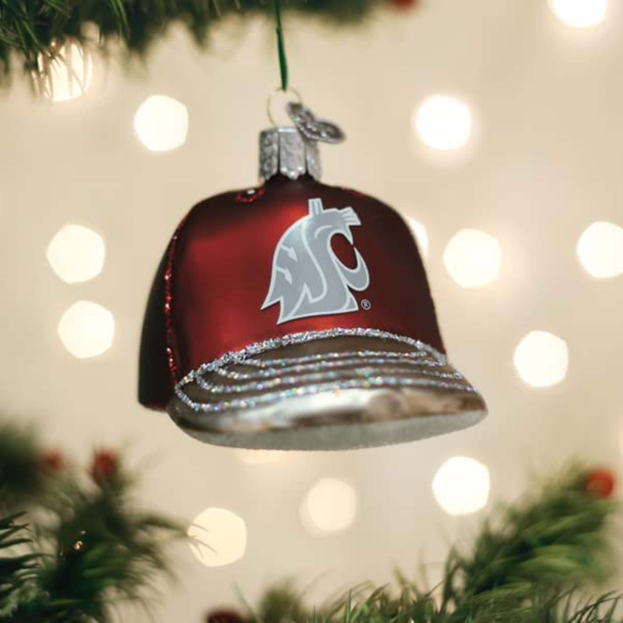 Old World Christmas Blown Glass Ornament for Christmas Tree, WSU Baseball Cap